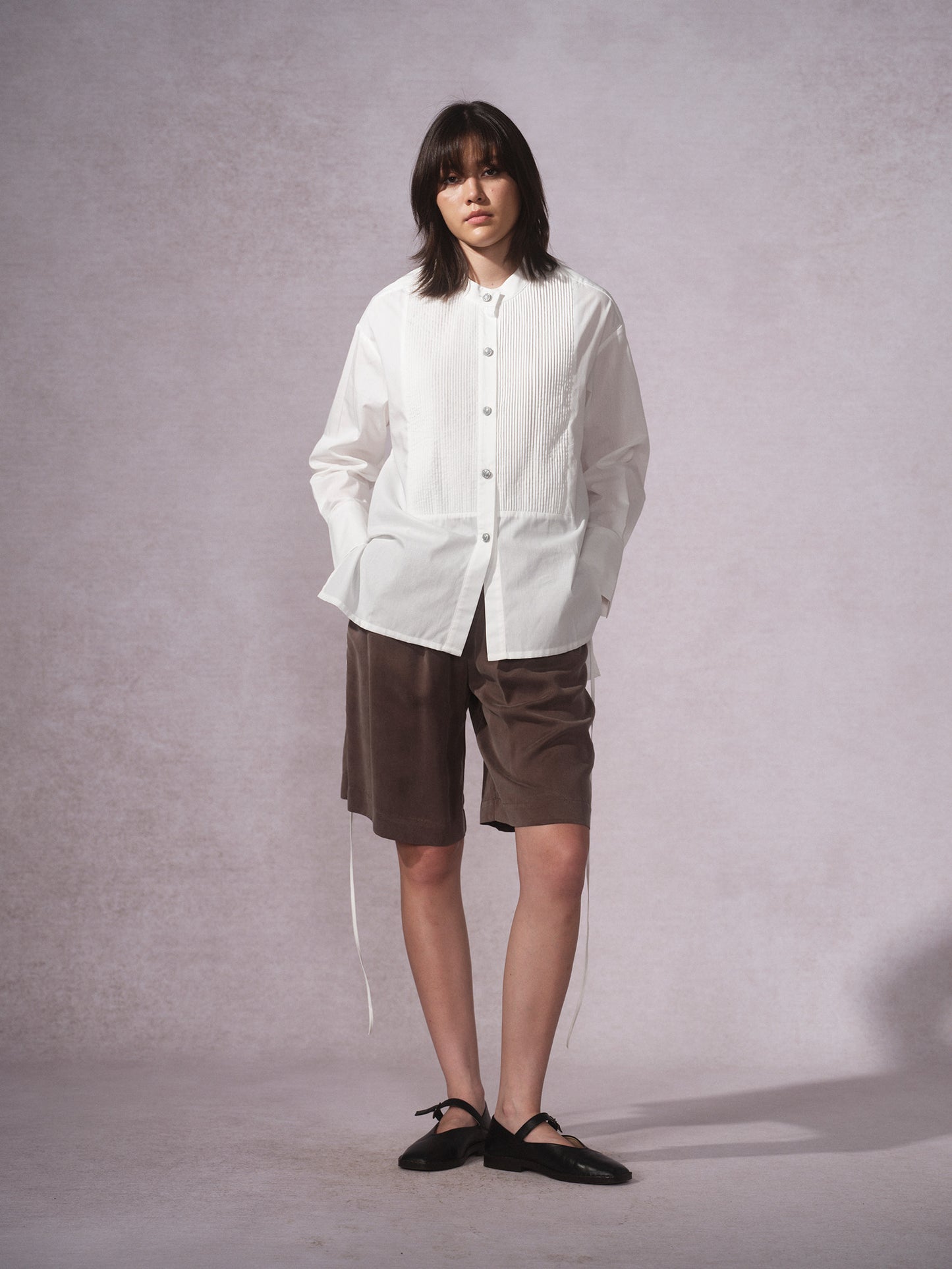 26SS 白色棉麻复古衬衫纯铜氨短裤1