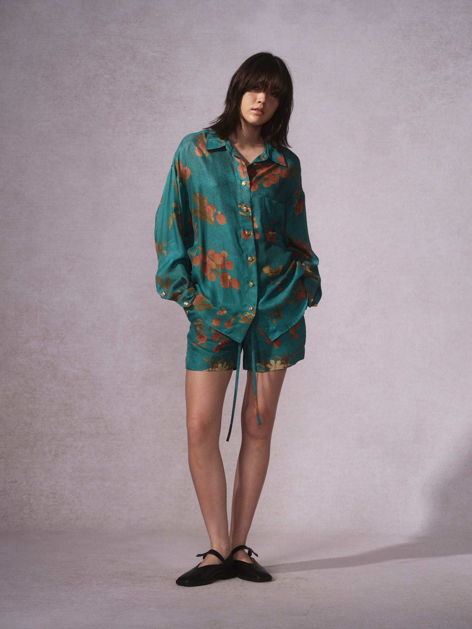 26SS 青荔枝印花铜氨长袖衬衫短裤1