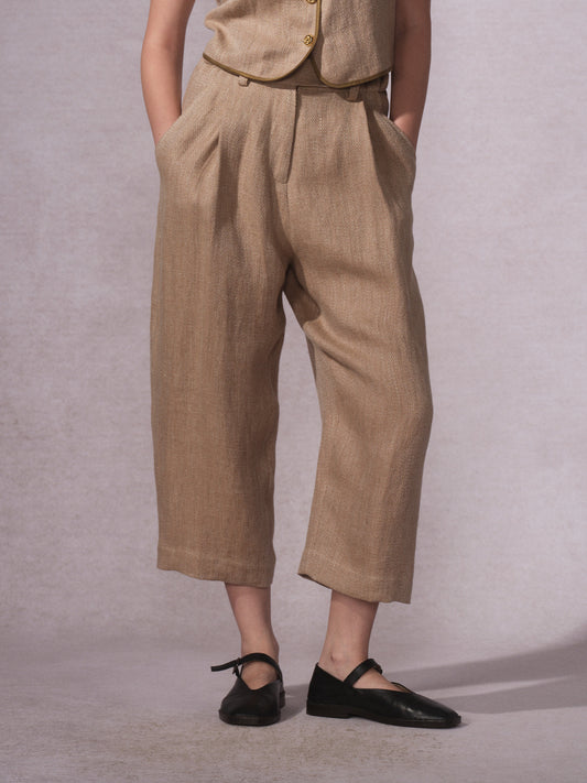 26SS 沉香黄麻九分裤0