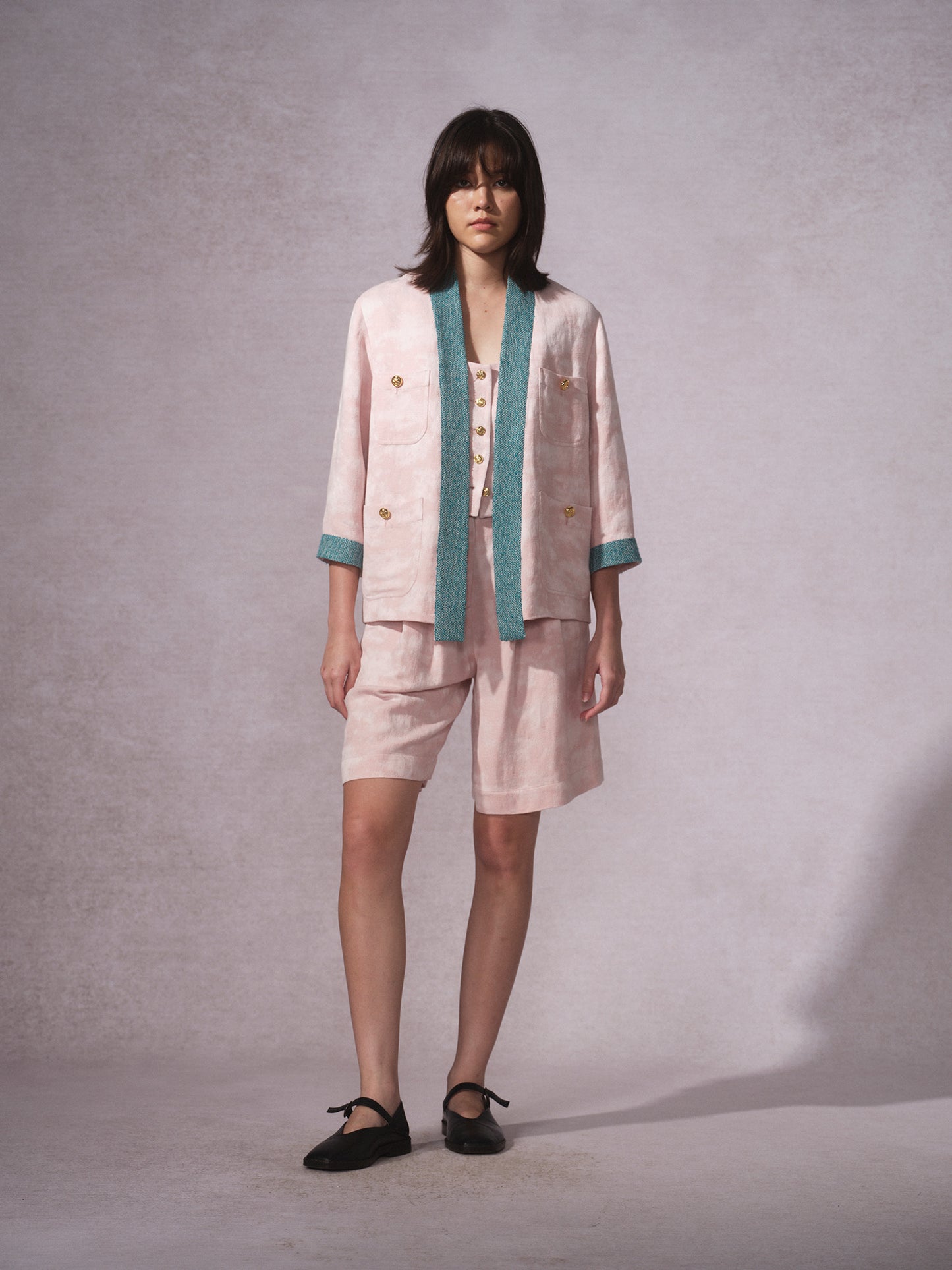 26SS 粉迷彩道袍夹克短裤1