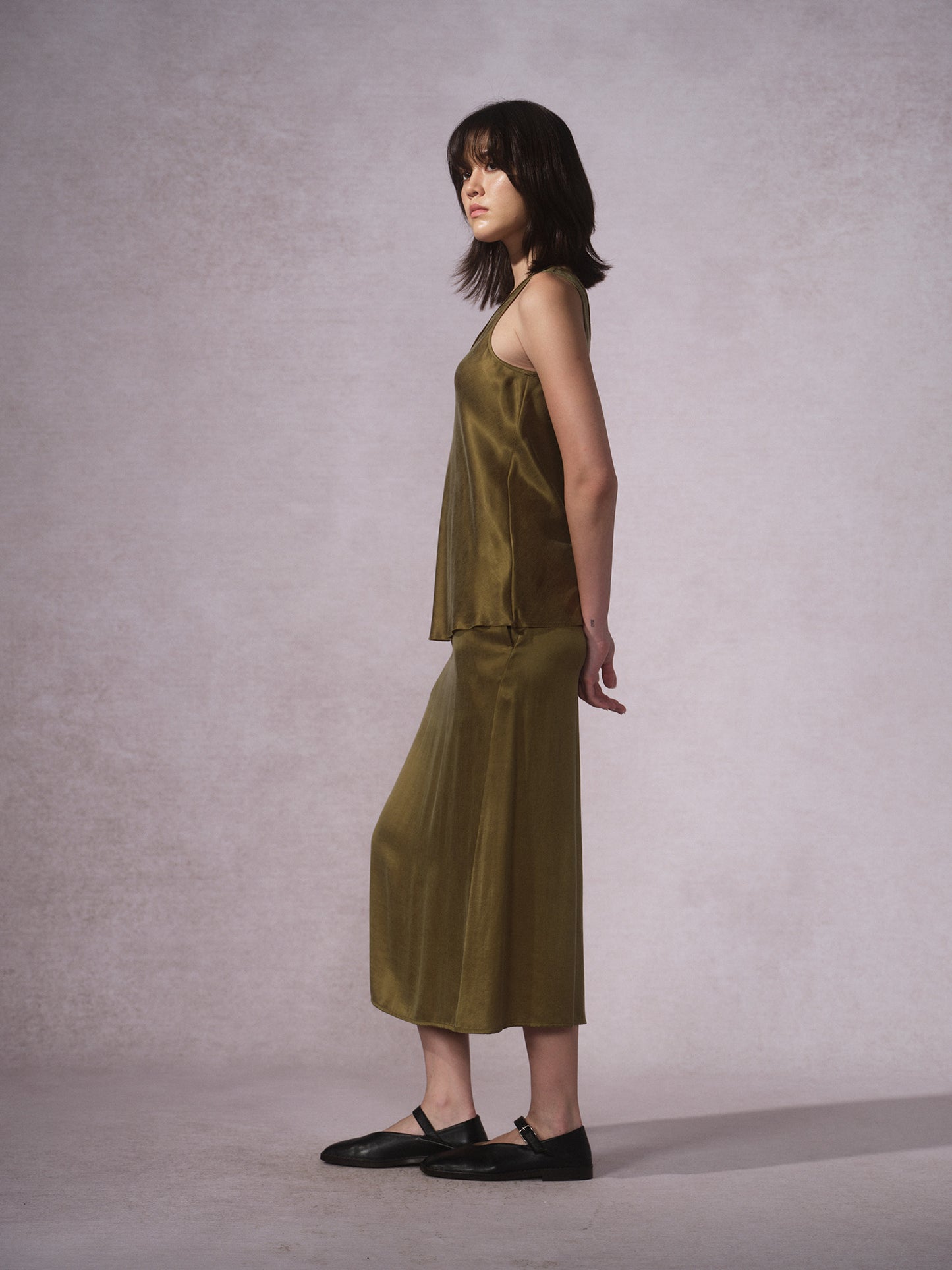 26SS 橄榄绿铜氨棉开叉半裙背心2