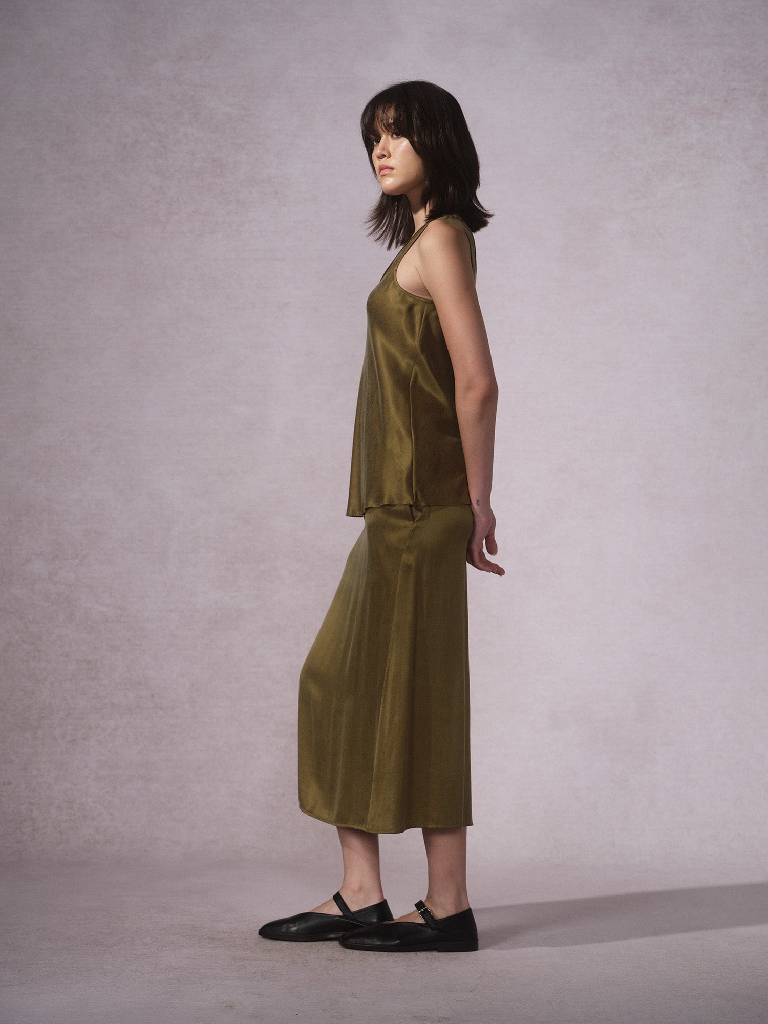 26SS 橄榄绿铜氨棉开叉半裙背心2