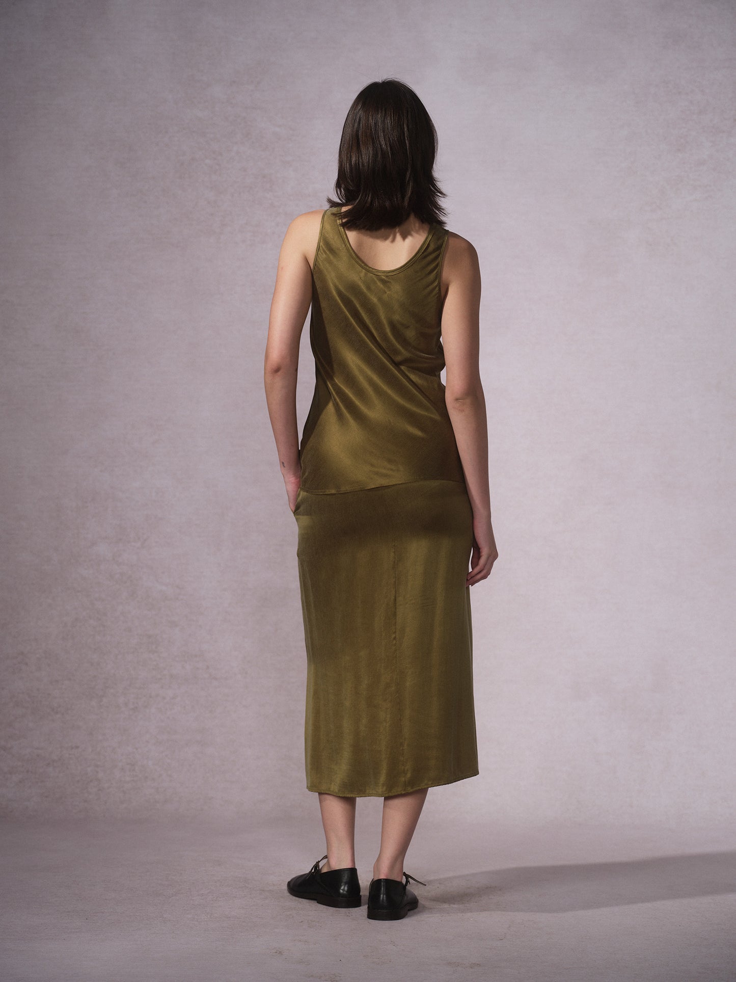 26SS 橄榄绿铜氨棉开叉半裙背心3