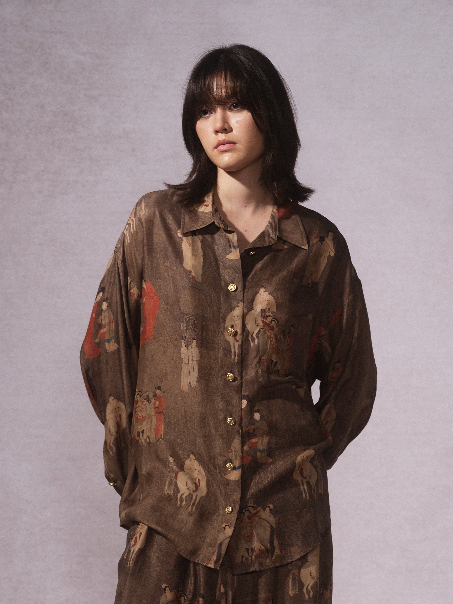 26SS 古铜人印花铜氨衬衫0