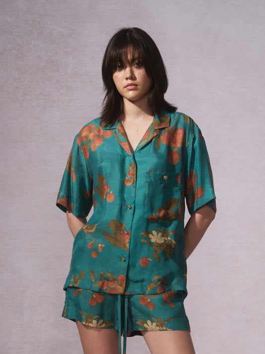 26SS 青荔枝印花铜氨短袖衬衫0