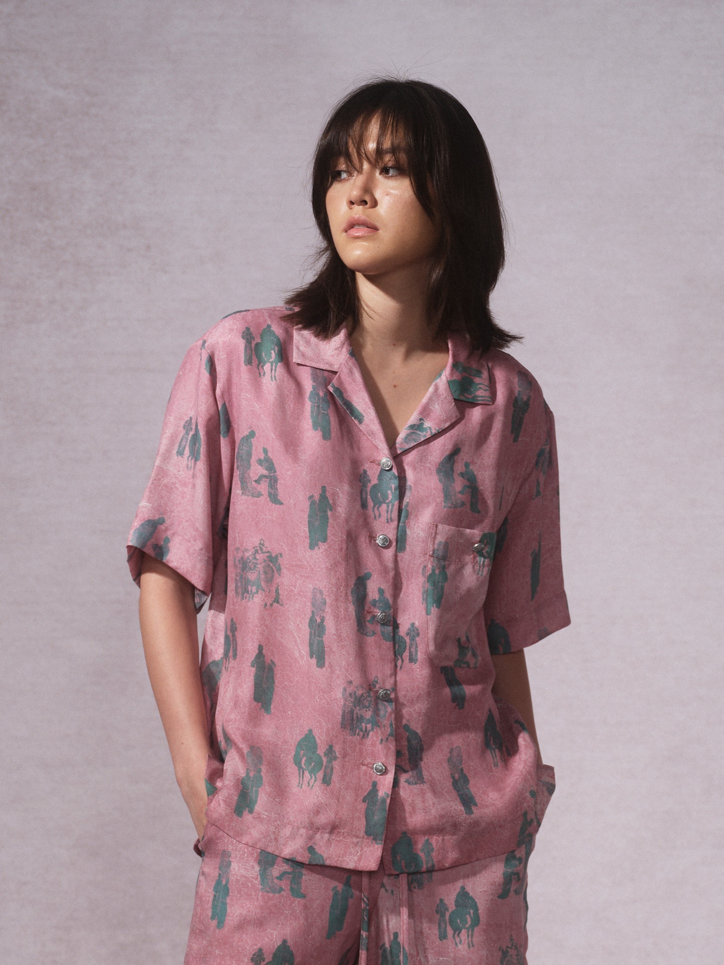 26SS 粉青铜印花铜氨短袖衬衫0