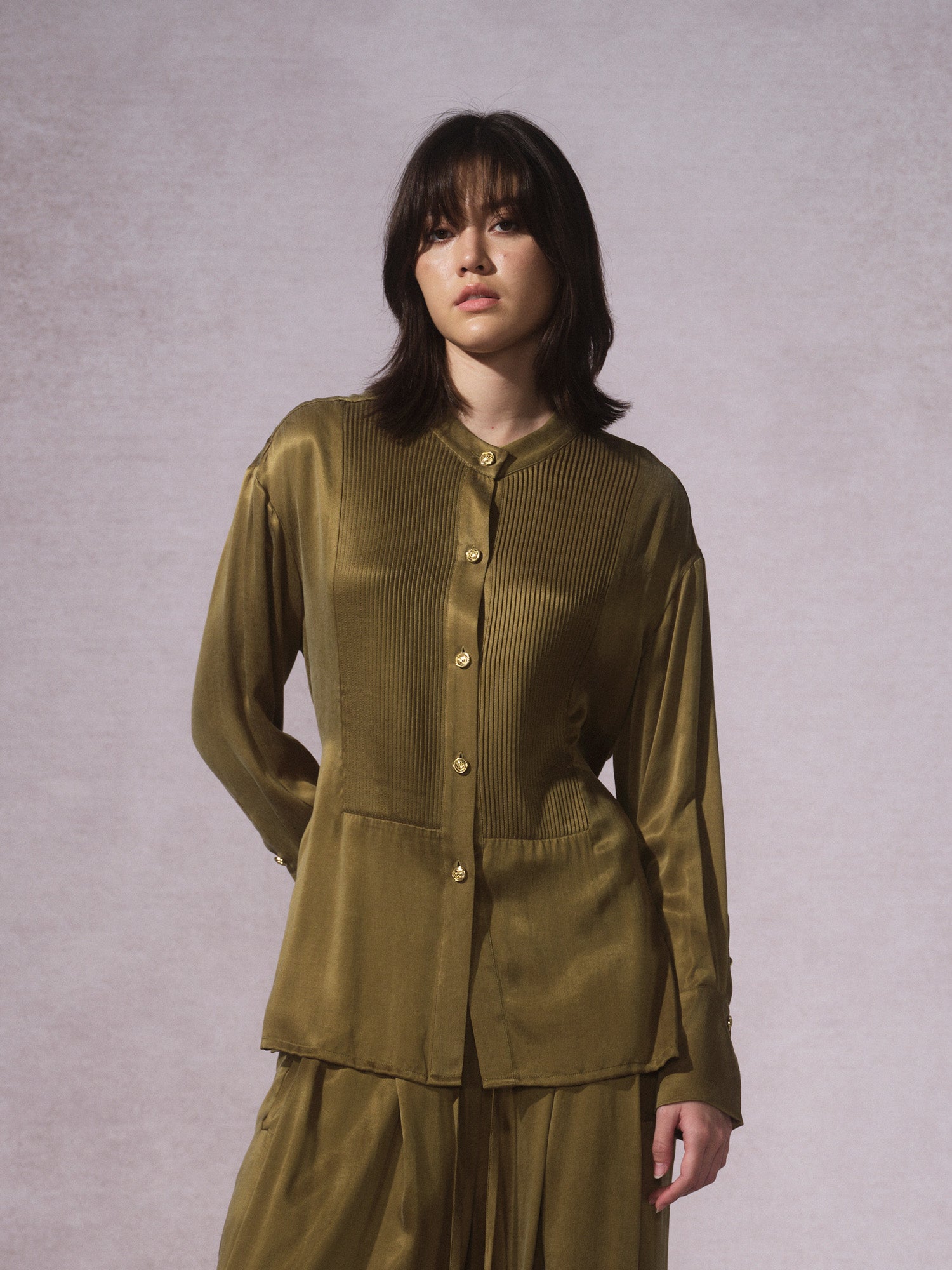 26SS 橄榄绿铜氨棉复古衬衫0