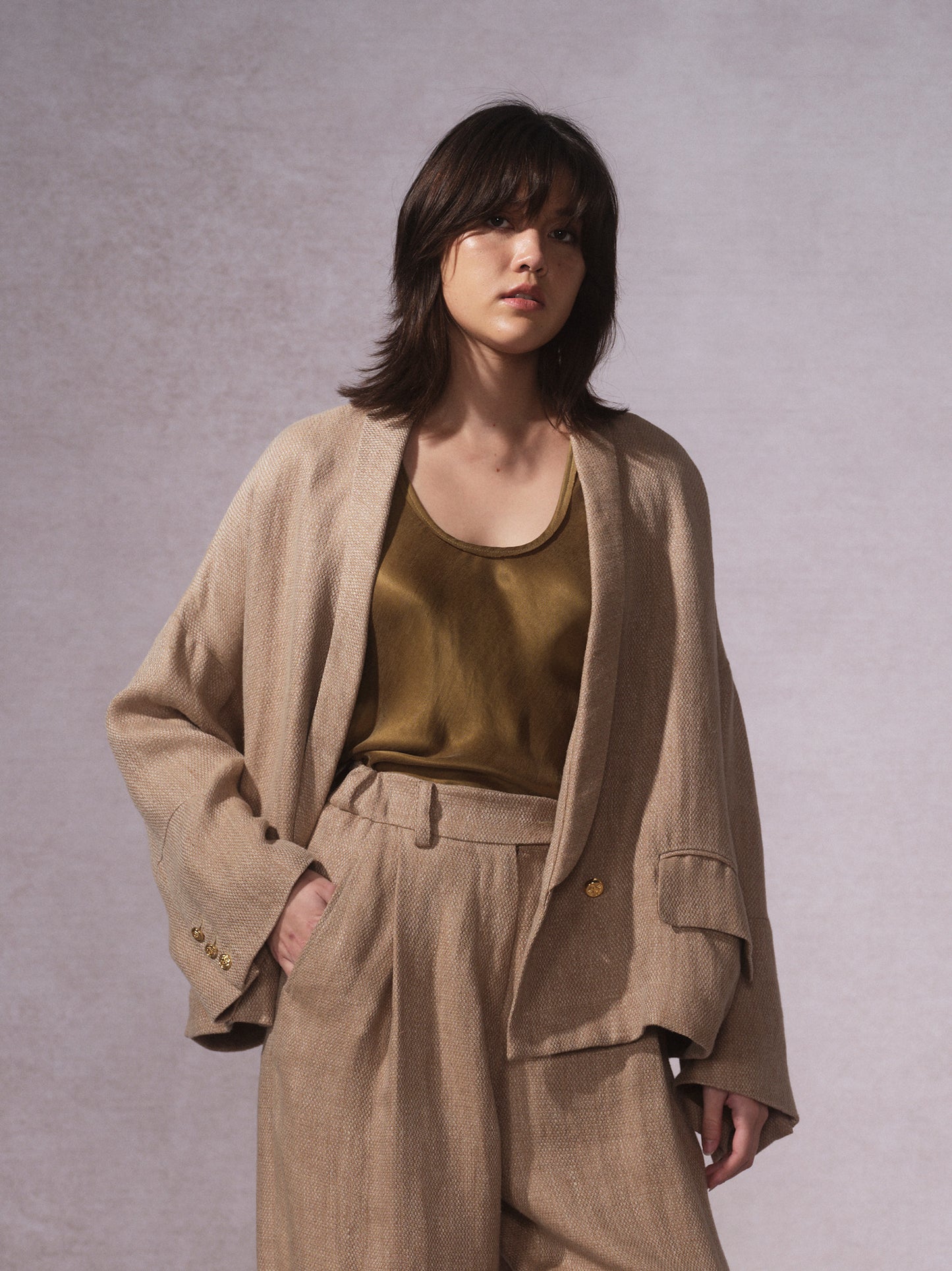 26SS 沉香黄麻西装0