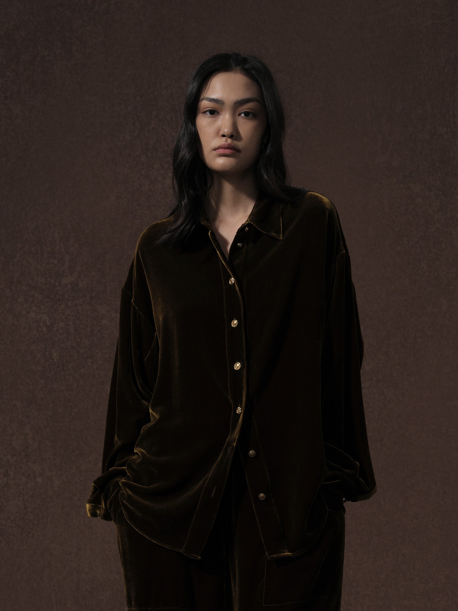 LABELDEL 25AW咖金丝绒衬衫0