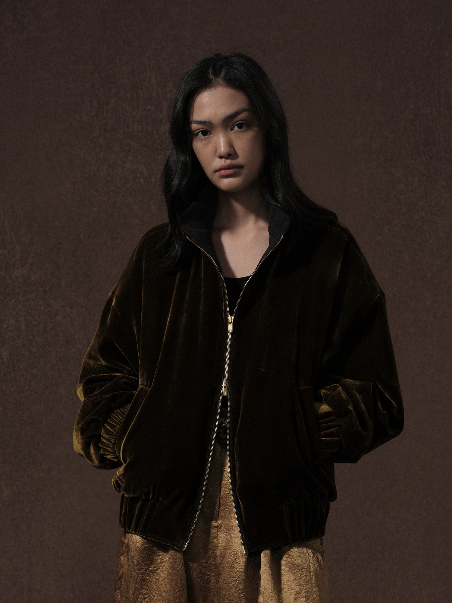 LABELDEL 25AW咖金丝绒棉服夹克0