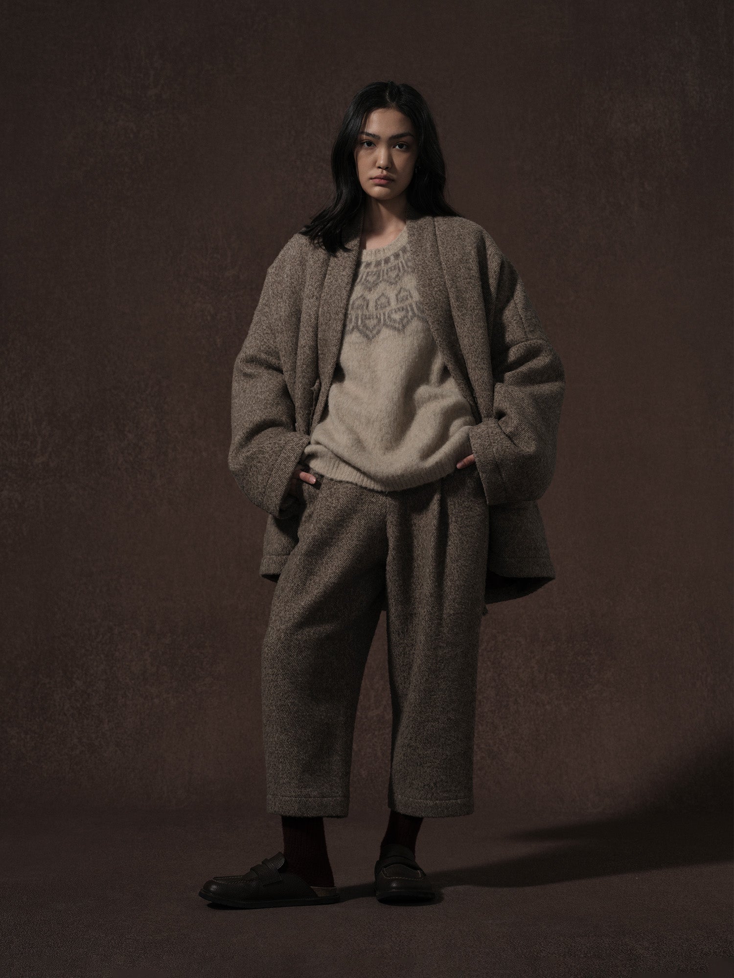 LABELDEL 25AW咖色羊毛鹅绒服 九分裤1