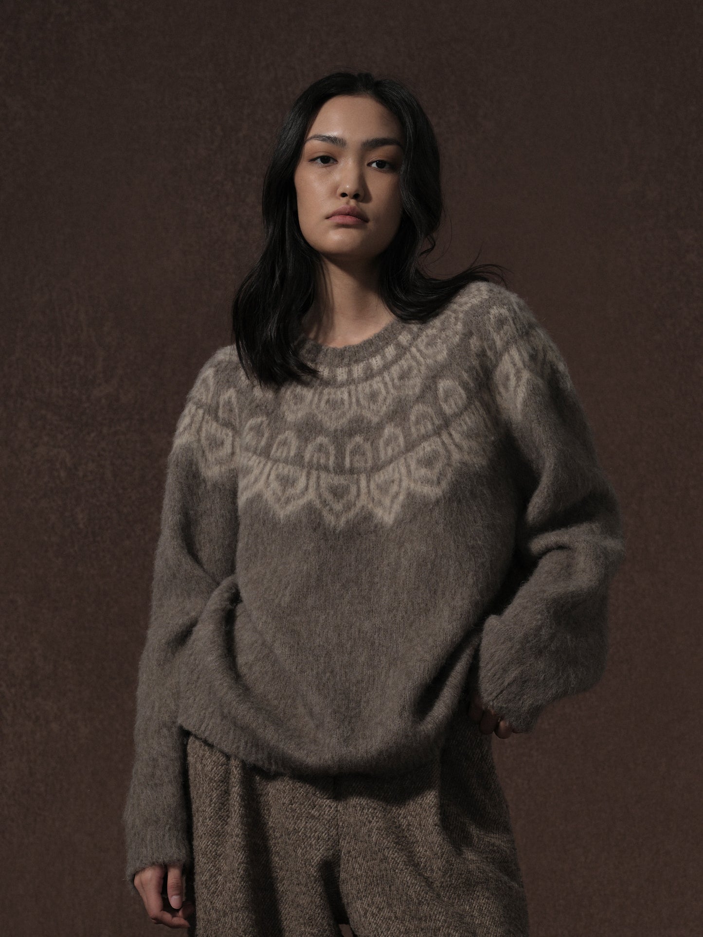 LABELDEL 25AW深灰唐纹费尔岛毛衣01