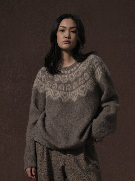 LABELDEL 25AW深灰唐纹费尔岛毛衣01