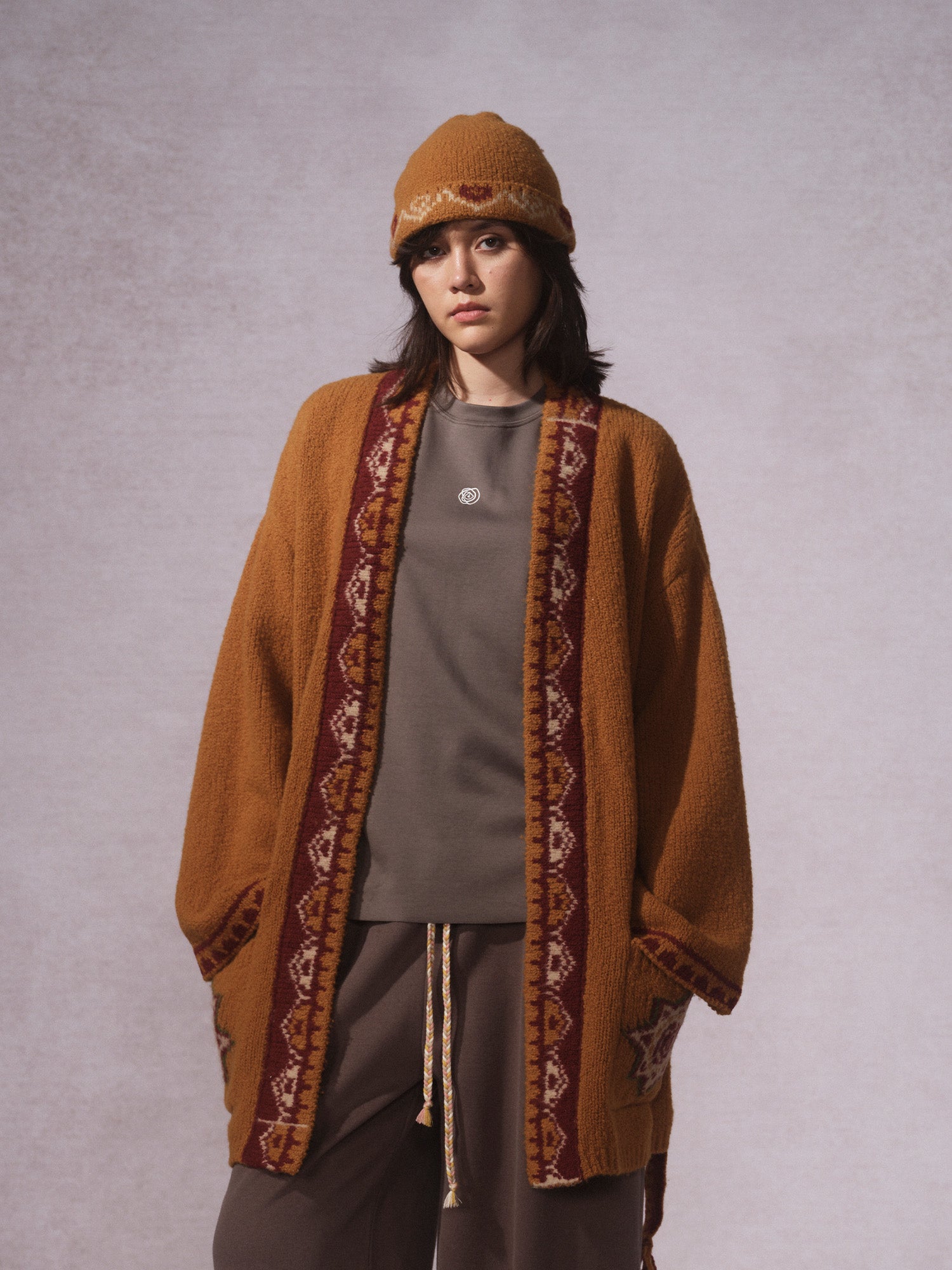 LABELDEL 25AW姜黄唐纹开衫毛衣01