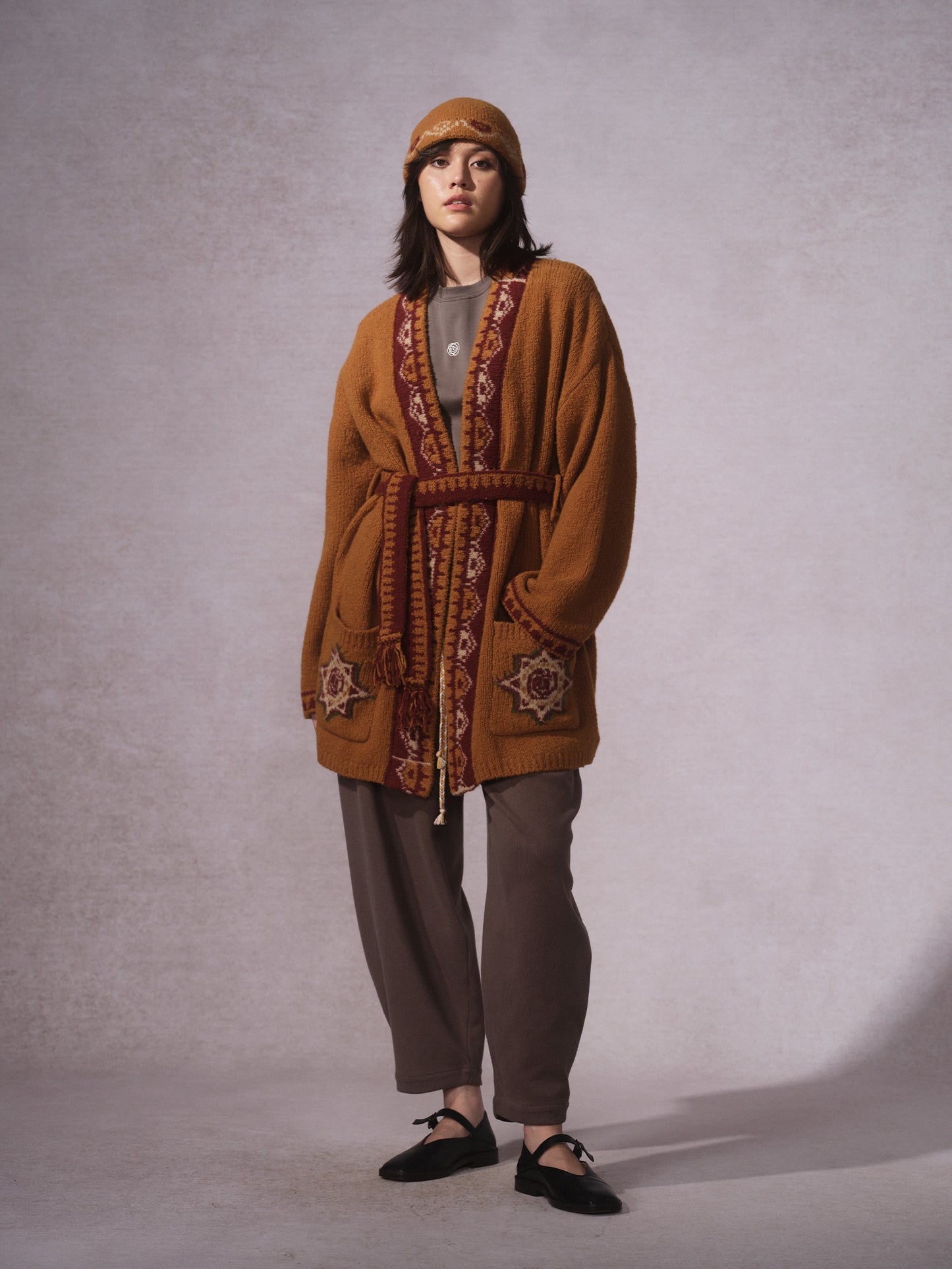 LABELDEL 25AW姜黄唐纹开衫毛衣1