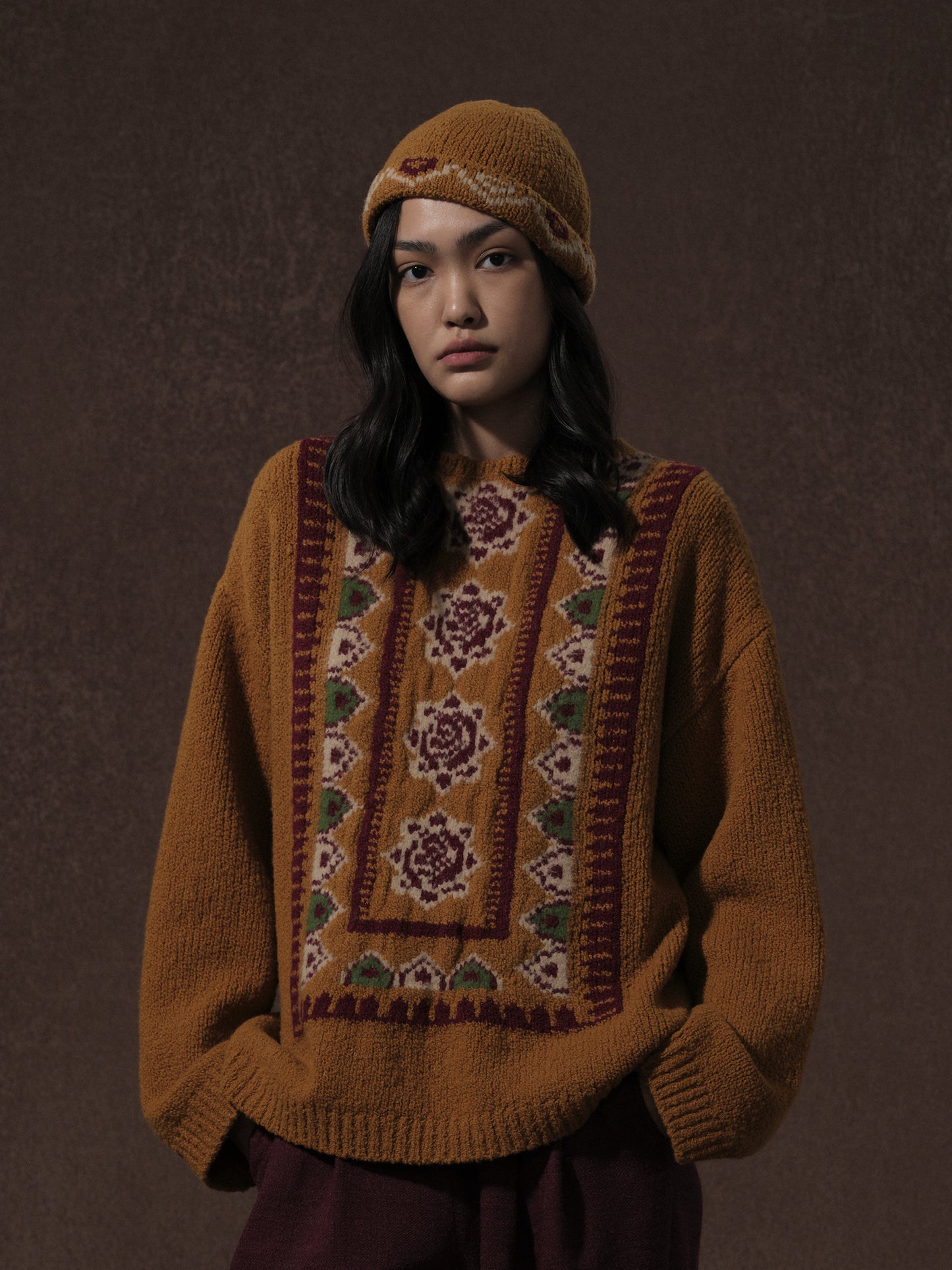 LABELDEL 25AW姜黄唐纹地毯毛衣0