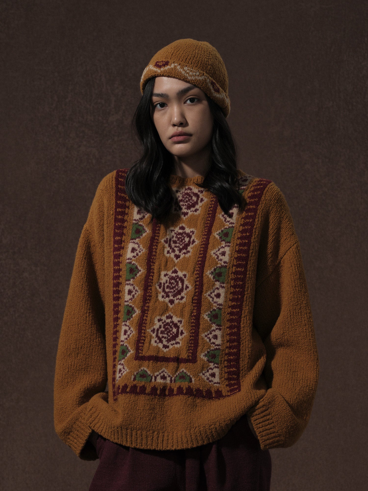 LABELDEL 25AW姜黄唐纹地毯毛衣0