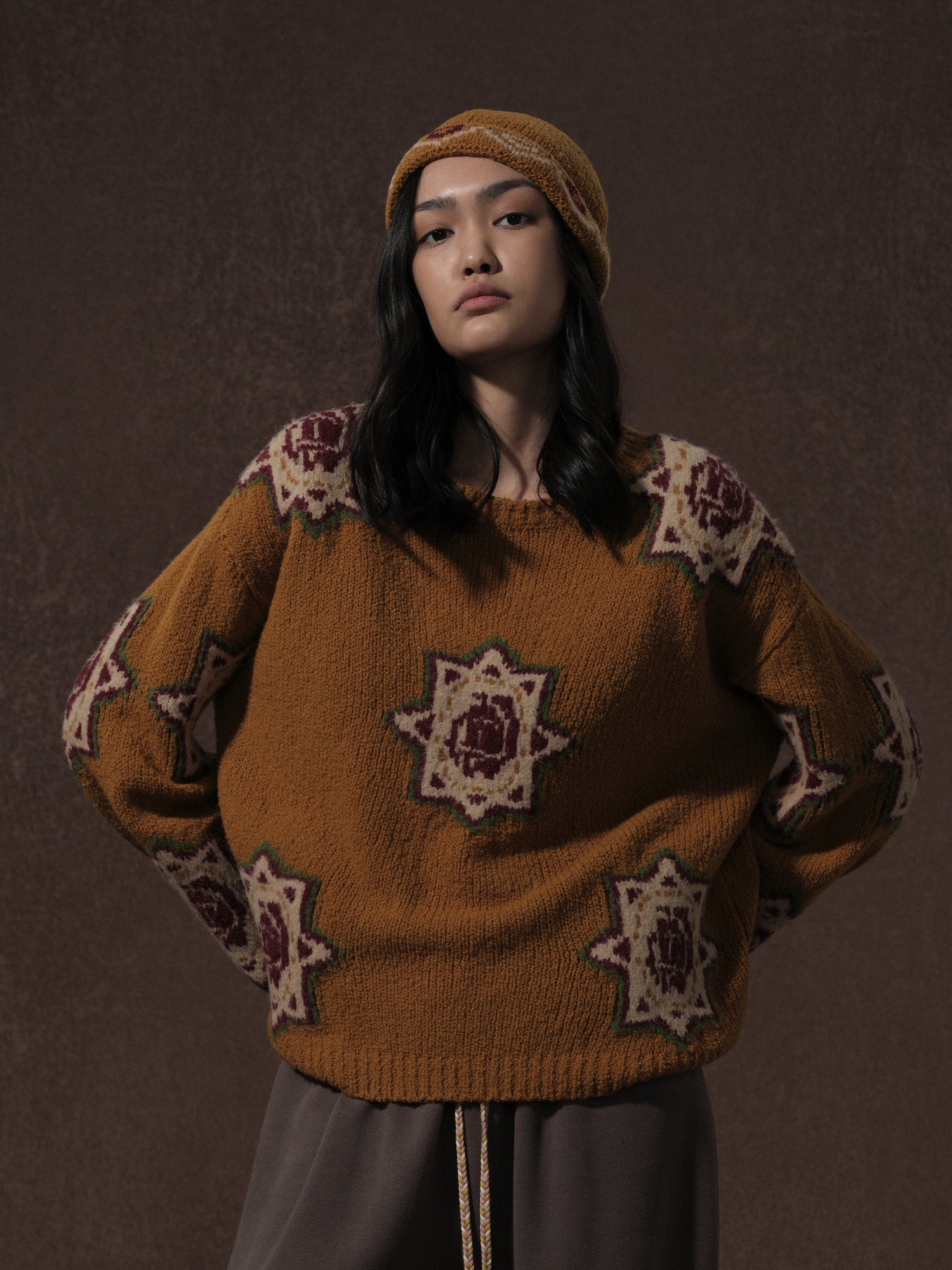 LABELDEL 25AW姜黄唐纹星星毛衣0