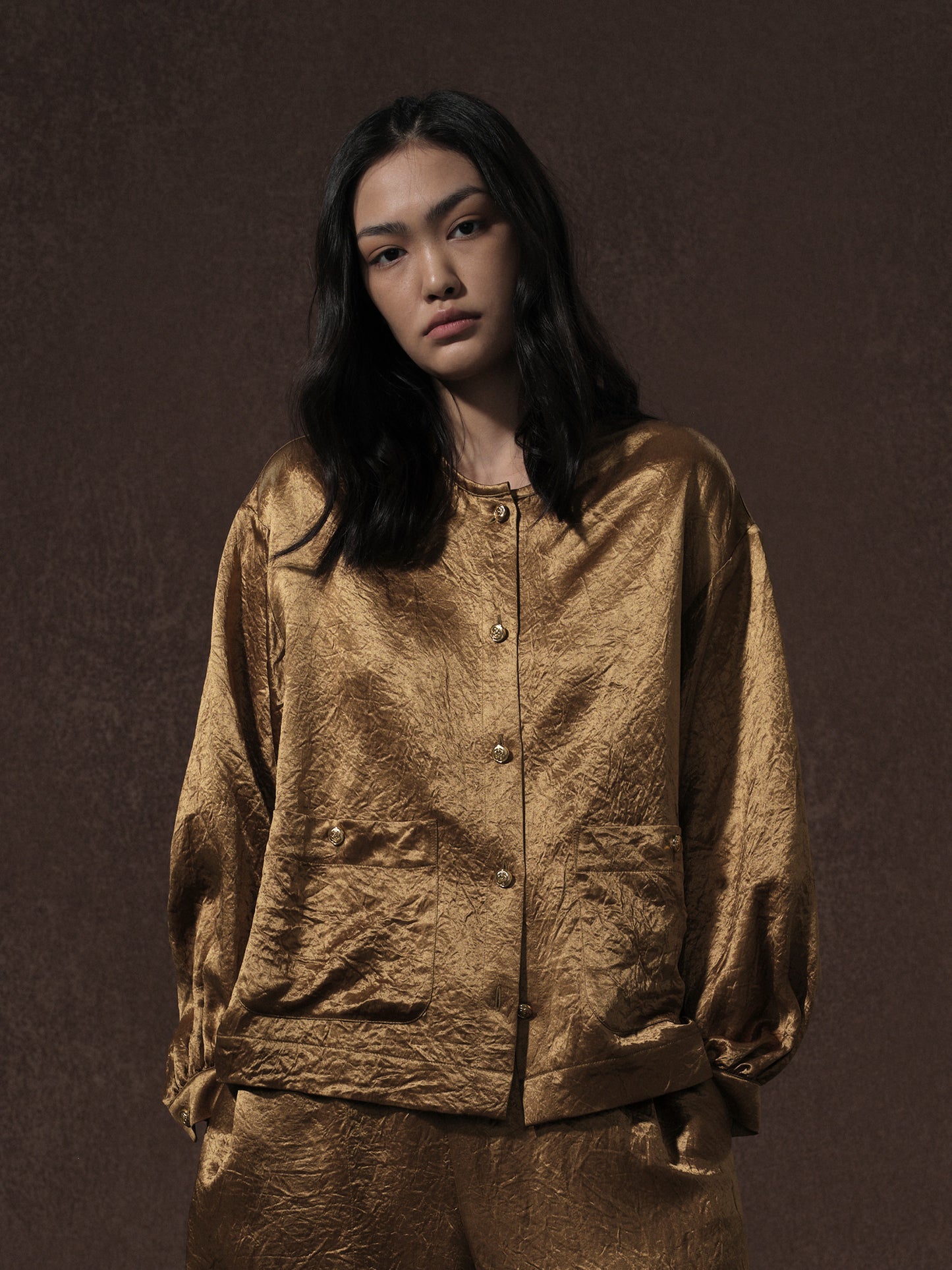 LABELDEL 25AW金色醋酸长袖衬衫