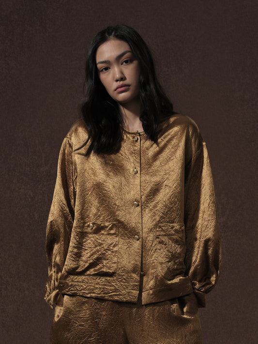 LABELDEL 25AW金色醋酸长袖衬衫