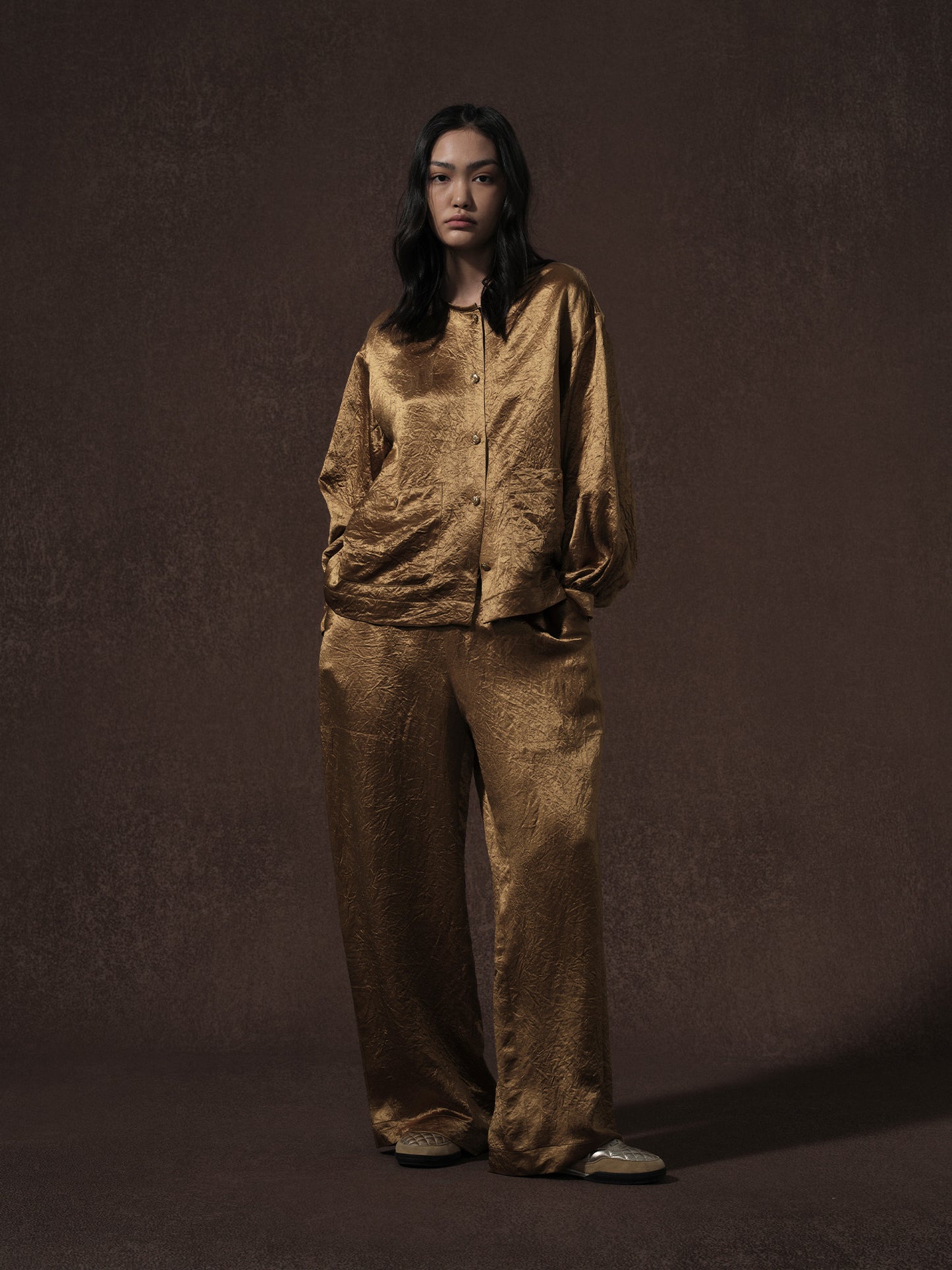 LABELDEL 25AW金色醋酸长袖衬衫裤子1