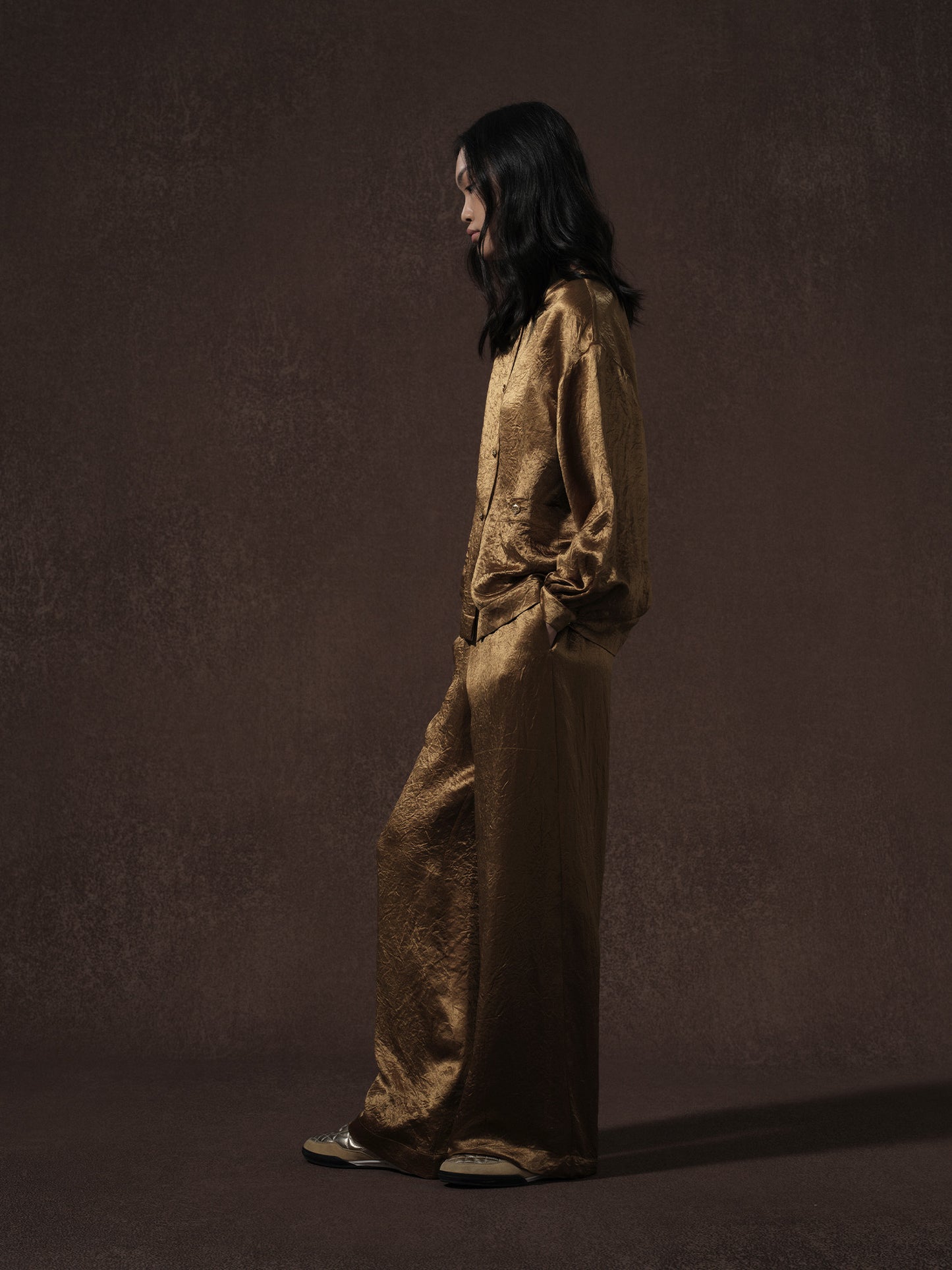 LABELDEL 25AW金色醋酸长袖衬衫裤子2