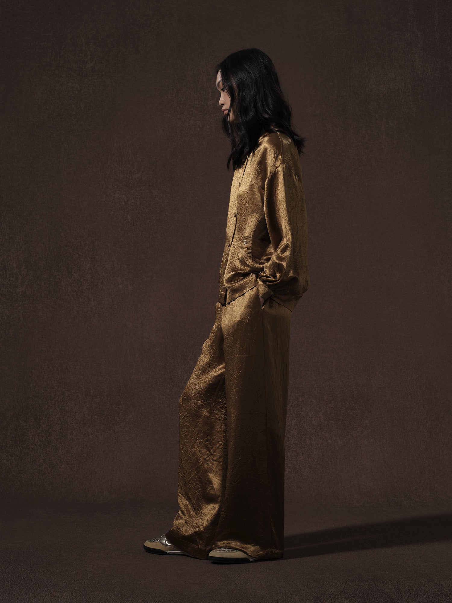 LABELDEL 25AW金色醋酸长袖衬衫裤子2