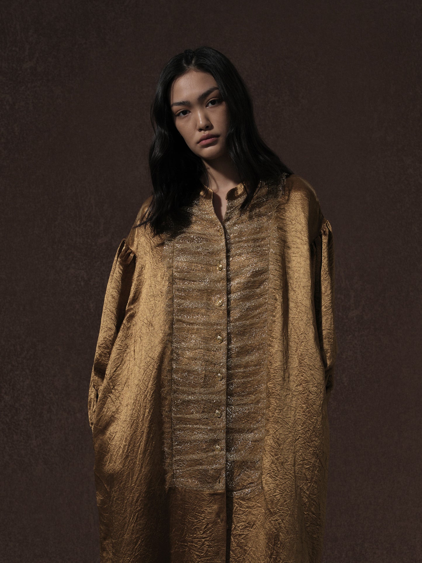 LABELDEL 25AW金色醋酸拼纱长袍0