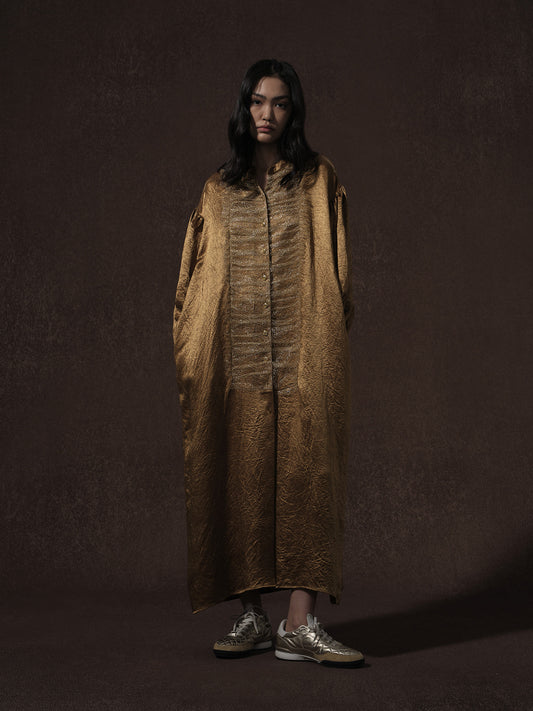 LABELDEL 25AW金色醋酸拼纱长袍1