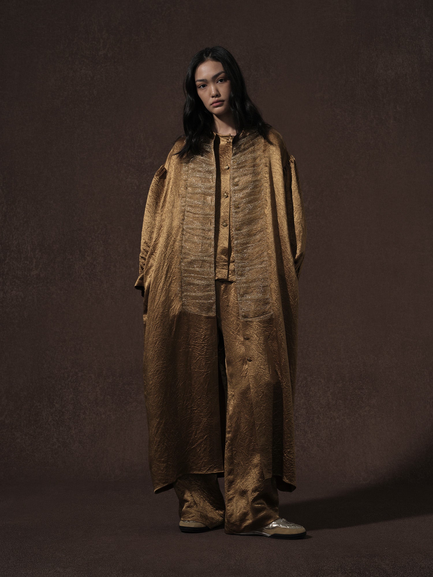 LABELDEL 25AW金色醋酸拼纱长袍 套装1