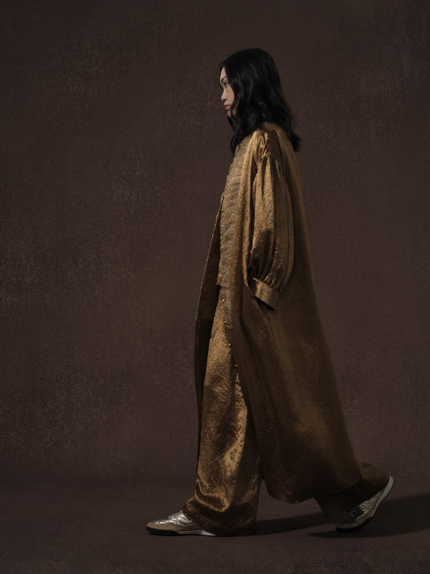 LABELDEL 25AW金色醋酸拼纱长袍 套装2