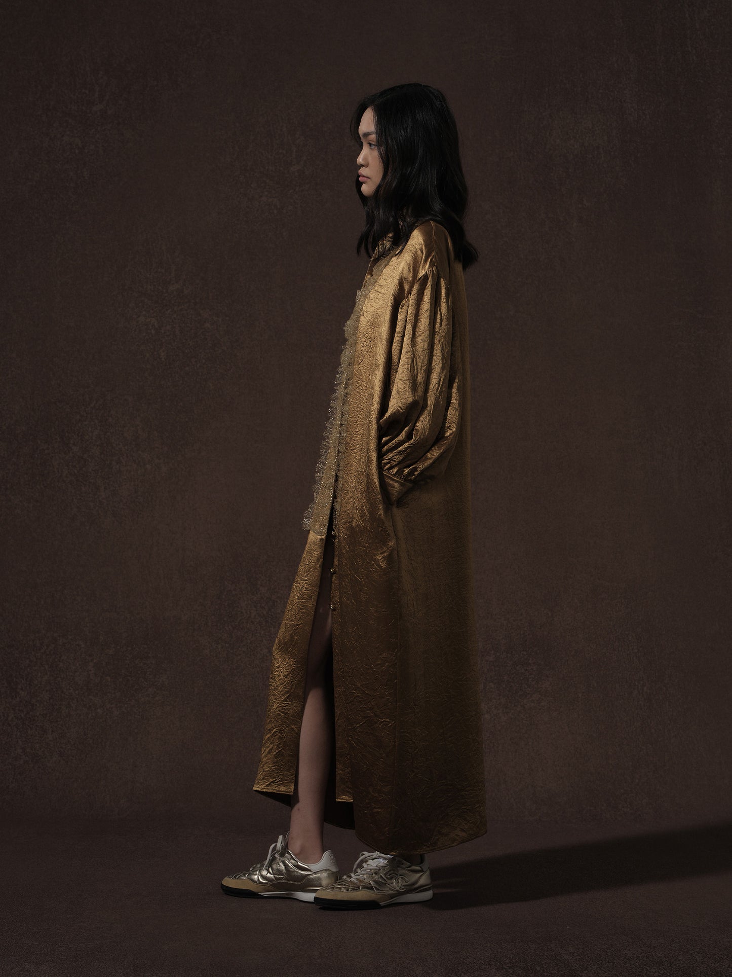 LABELDEL 25AW金色醋酸拼纱长袍 2