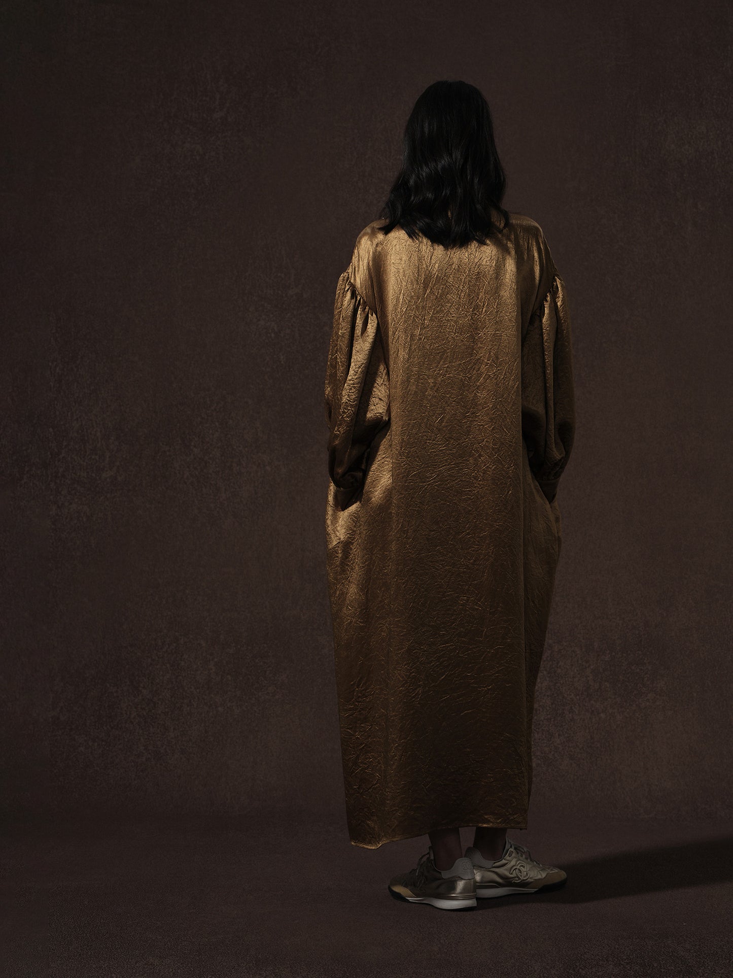 LABELDEL 25AW金色醋酸拼纱长袍3
