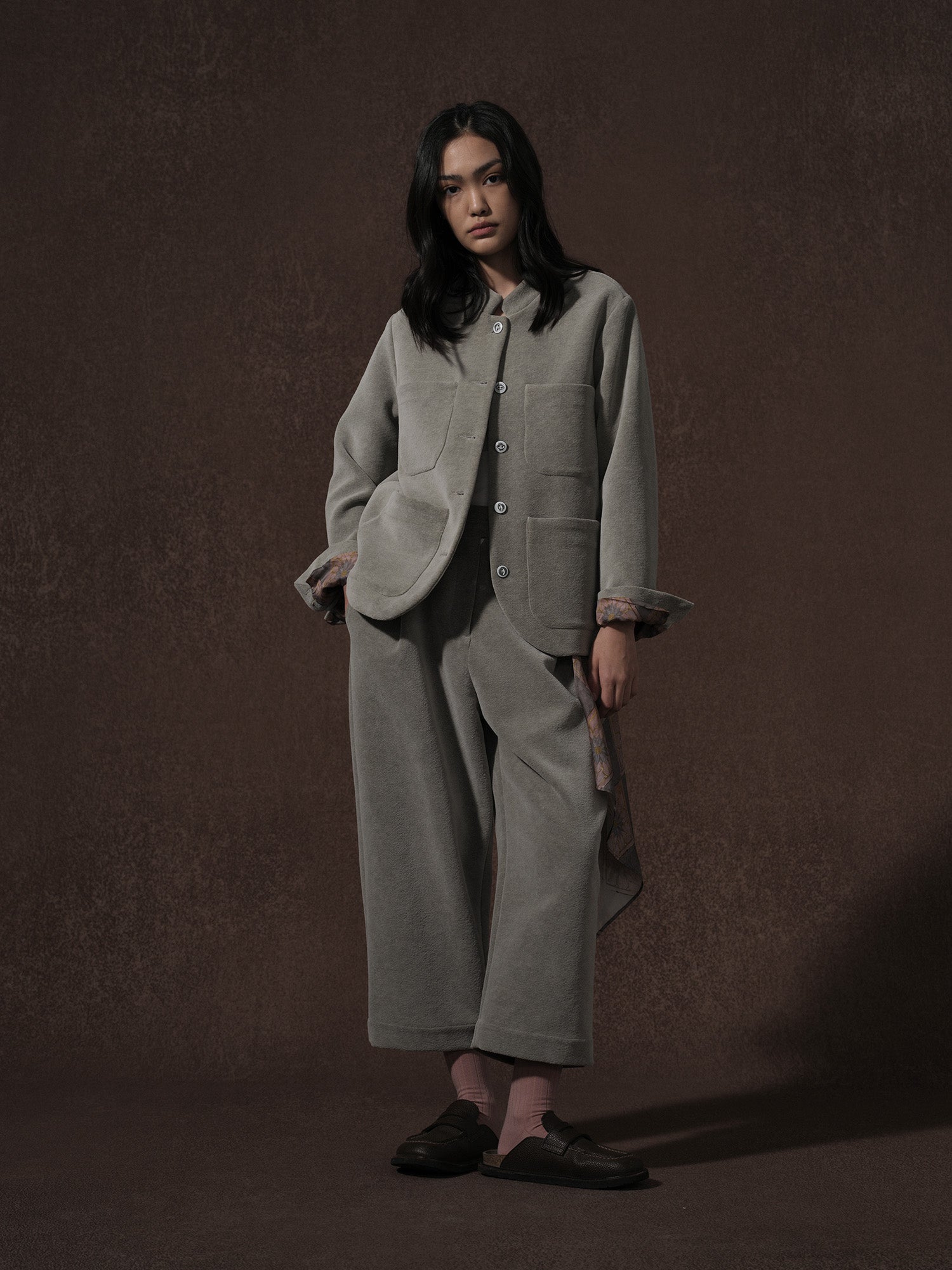 LABELDEL 25AW灰色平绒四袋夹克裤子1