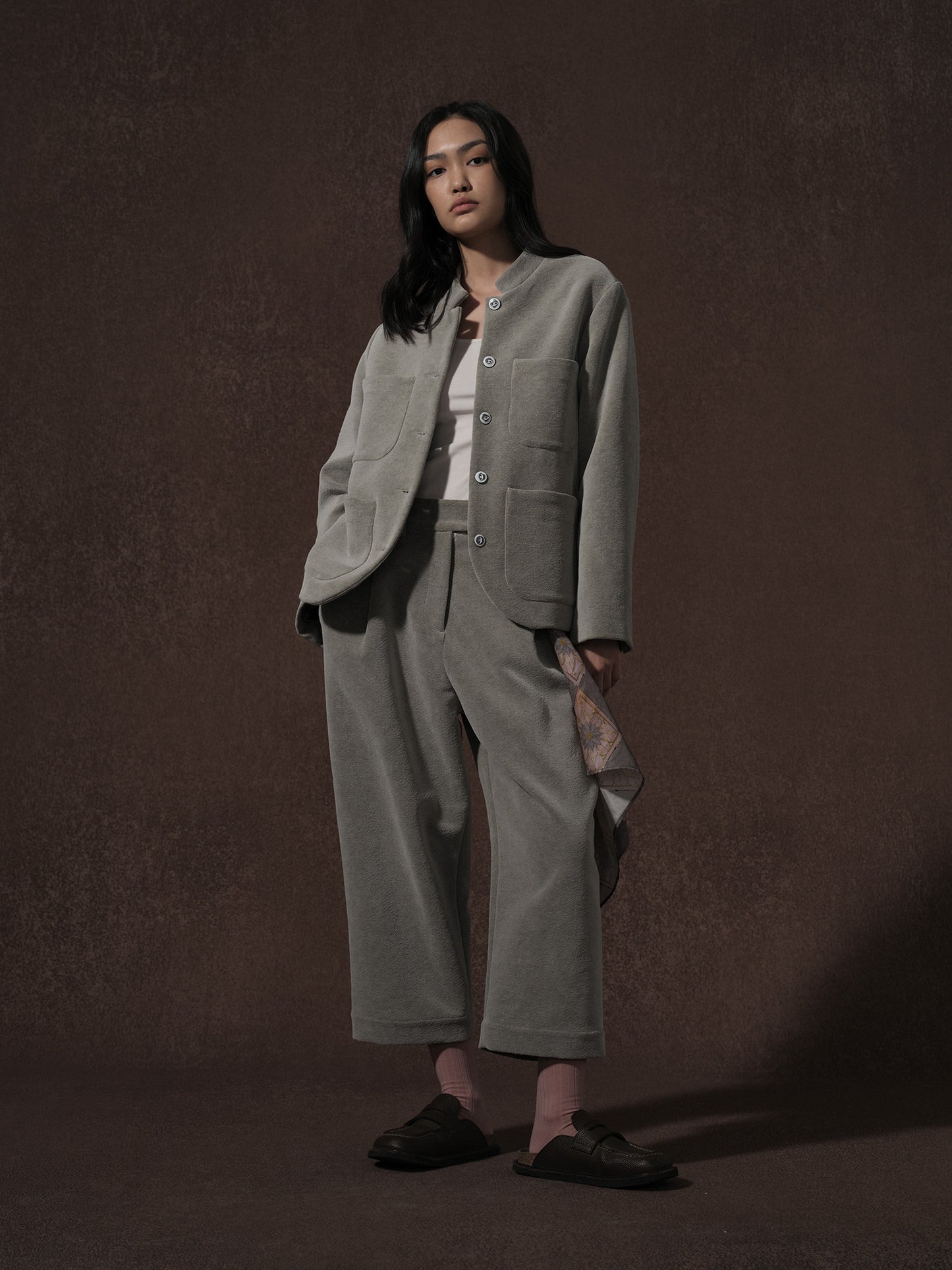 LABELDEL 25AW灰色平绒四袋夹克裤子2