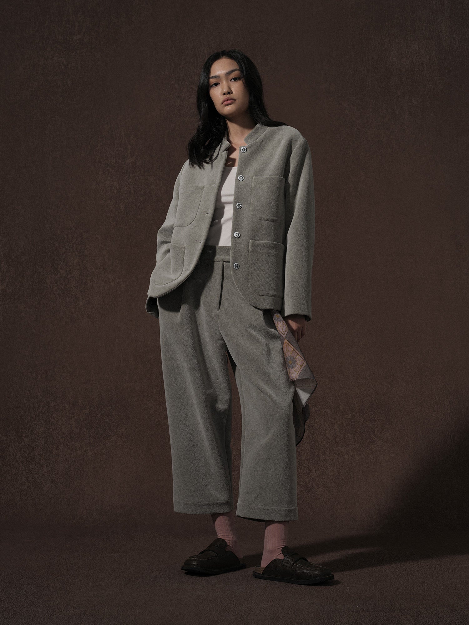 LABELDEL 25AW灰色平绒四袋夹克裤子2