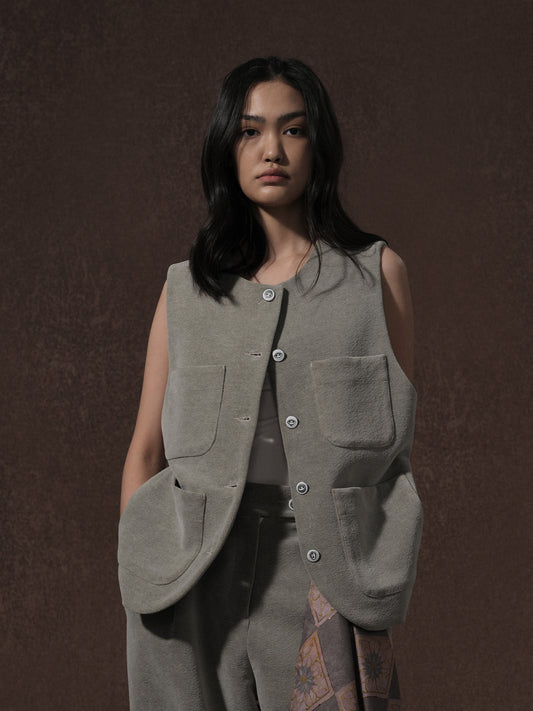 LABELDEL 25AW灰色平绒四袋马甲0