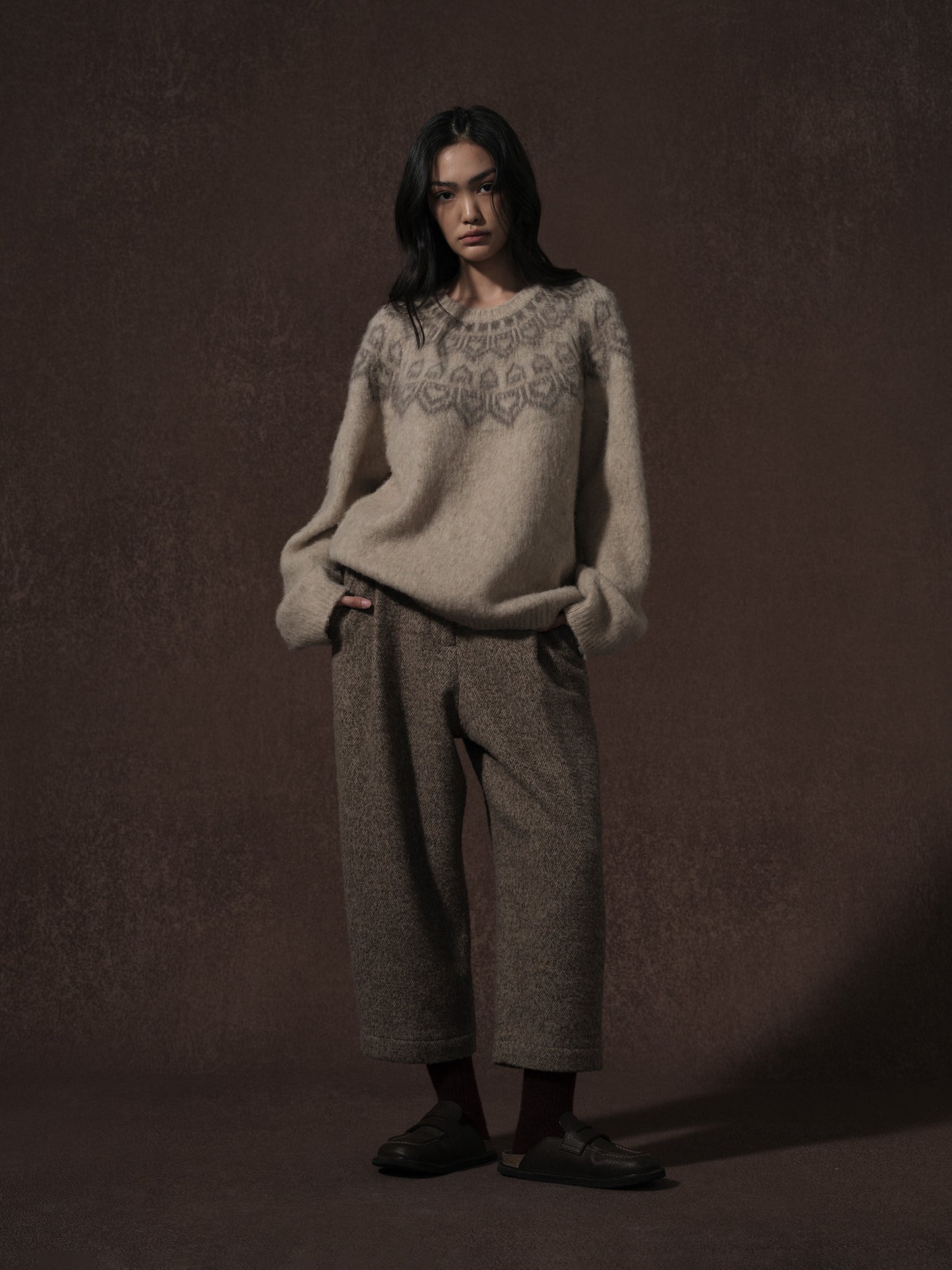 LABELDEL 25AW燕麦色唐纹费尔岛毛衣1