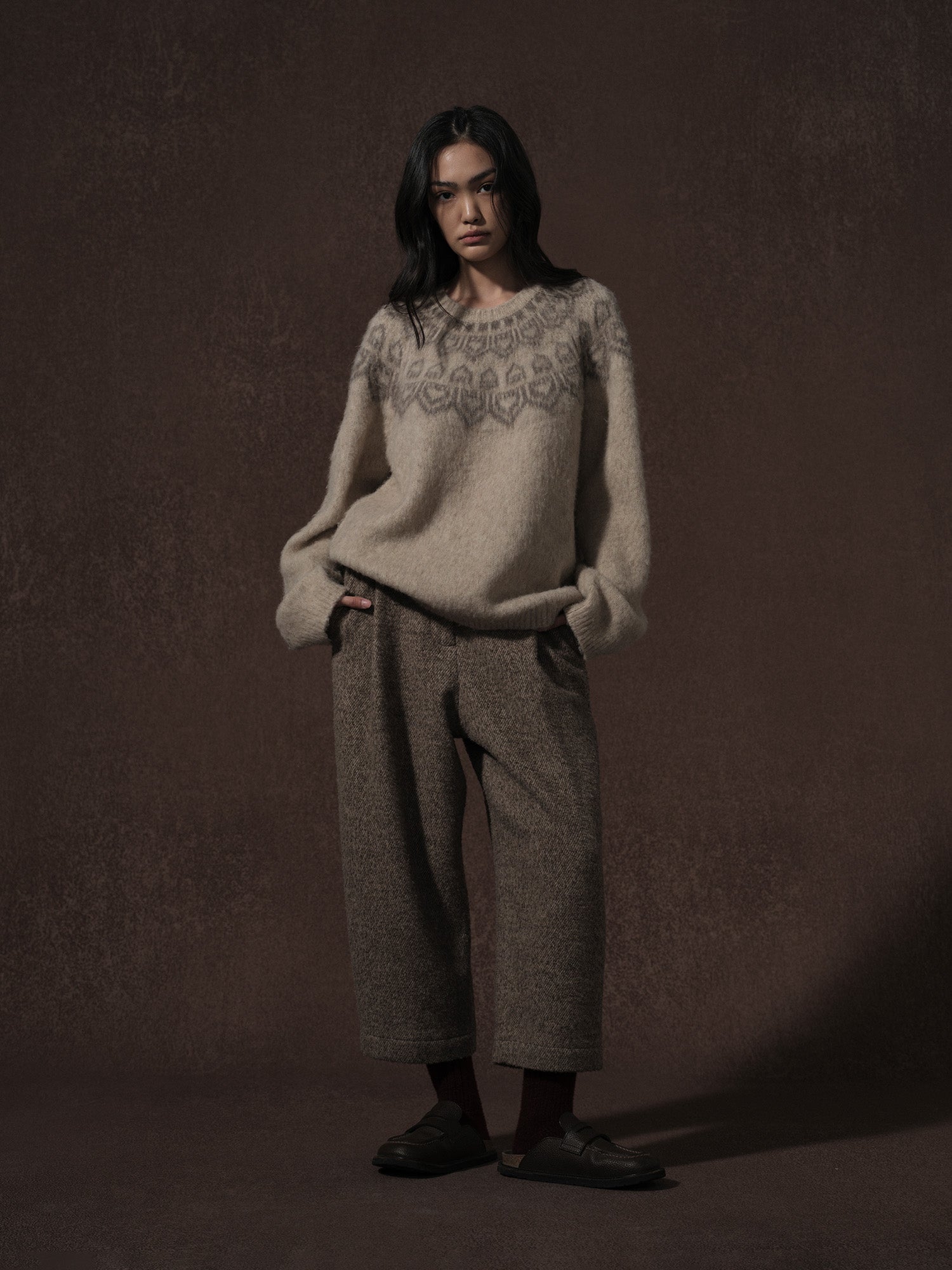 LABELDEL 25AW燕麦色唐纹费尔岛毛衣1