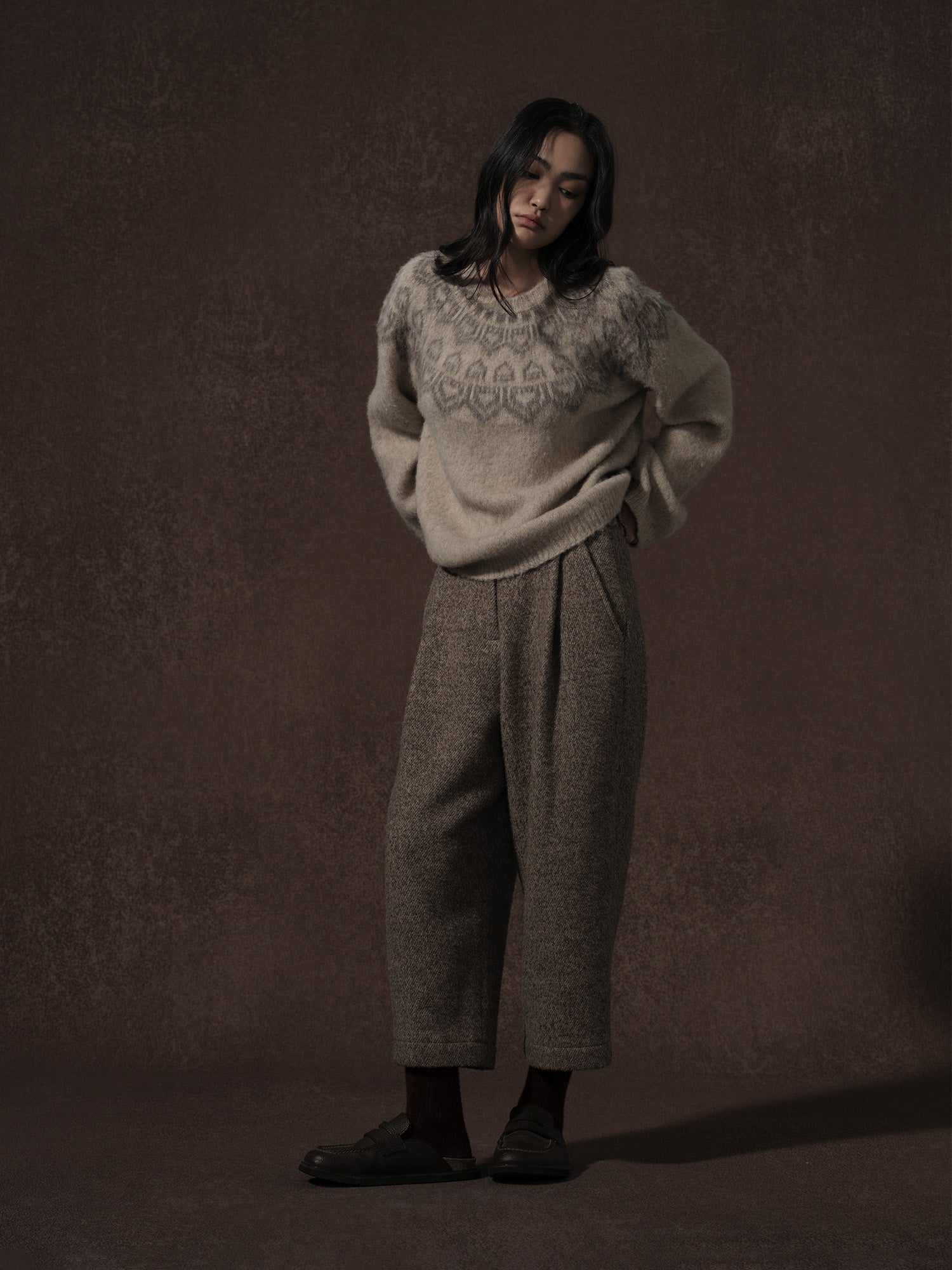 LABELDEL 25AW燕麦色唐纹费尔岛毛衣2