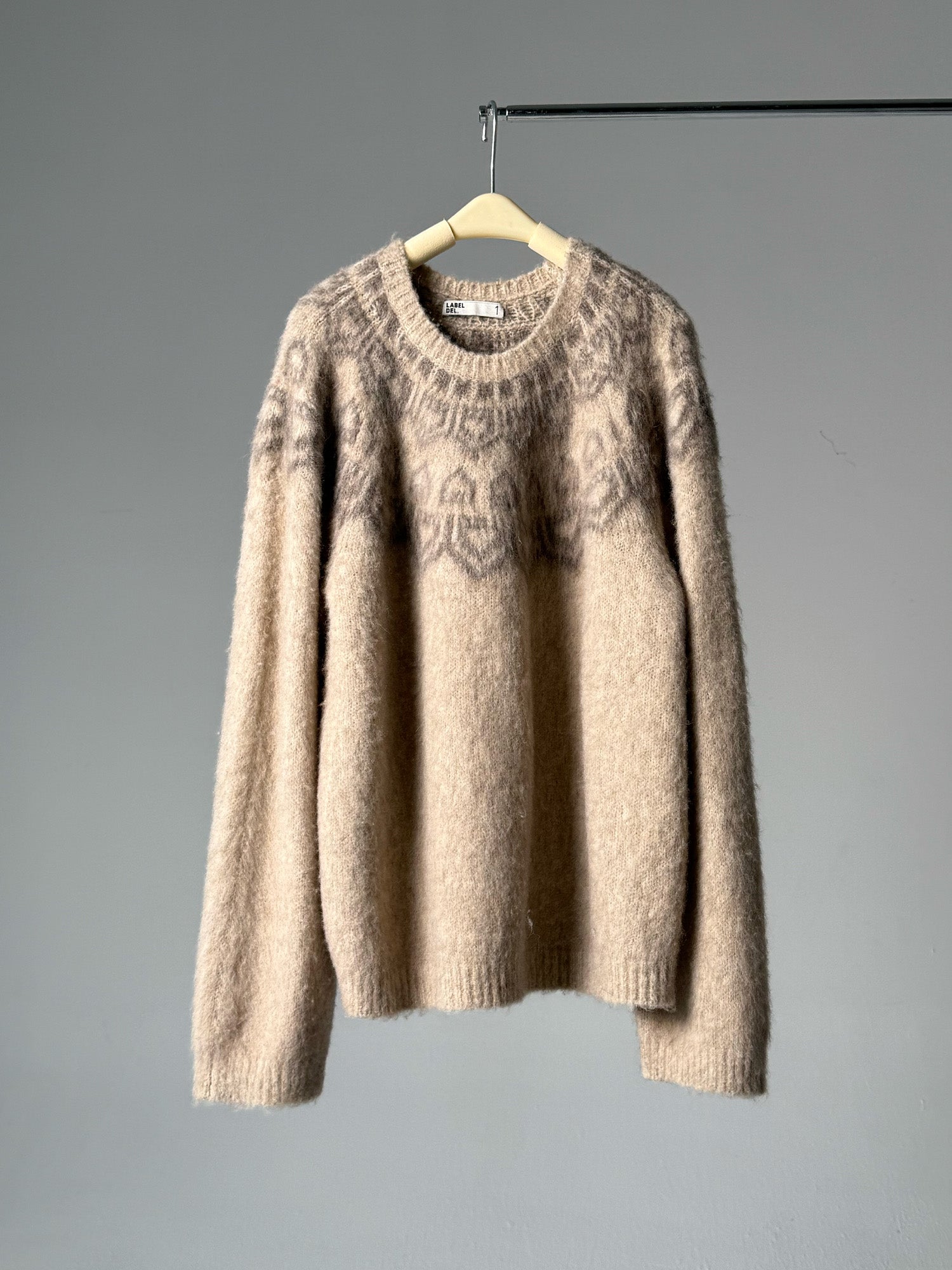 LABELDEL 25AW燕麦色唐纹费尔岛毛衣 白底图