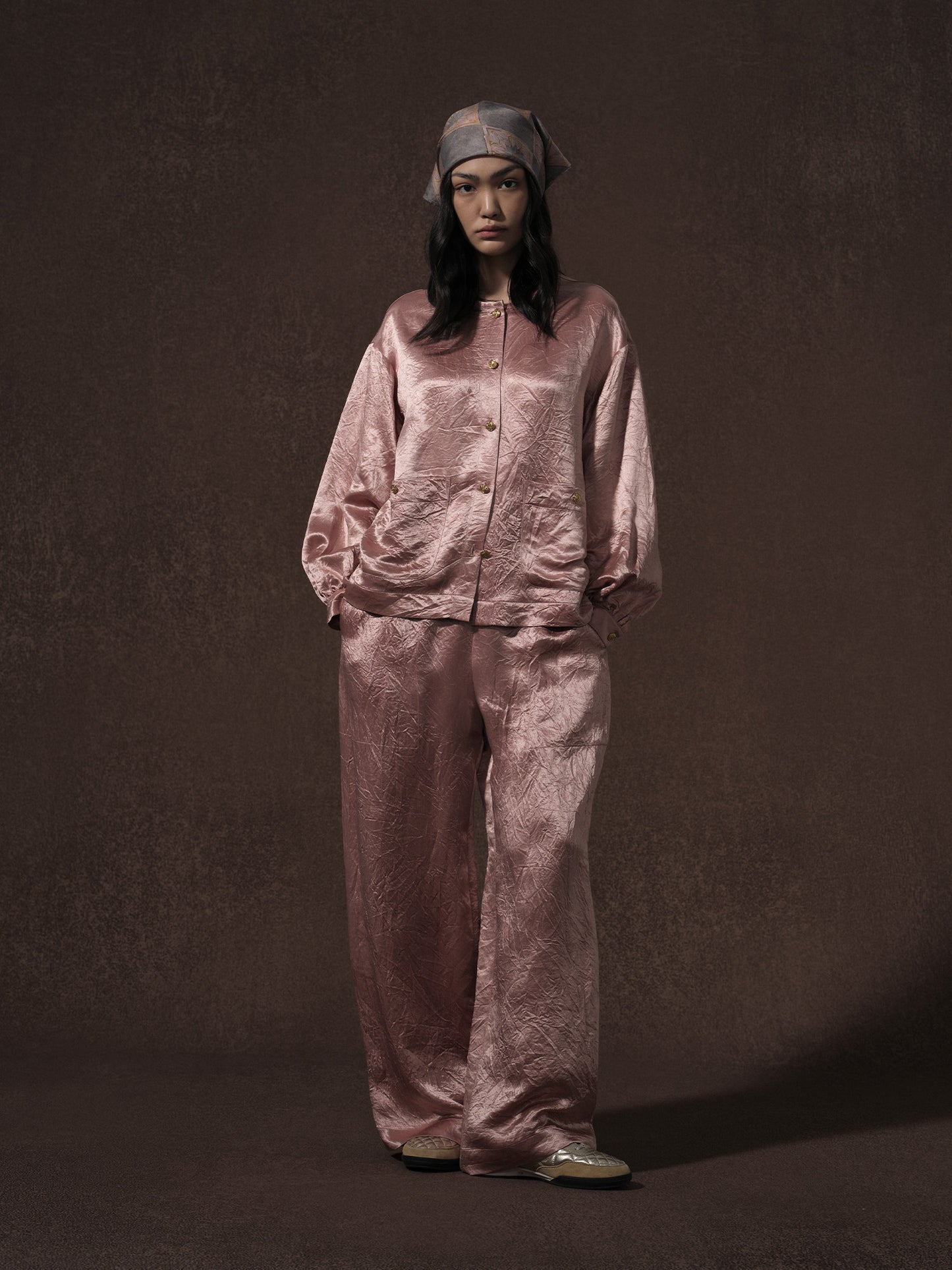 LABELDEL 25AW粉色醋酸长袖衬衫裤子1