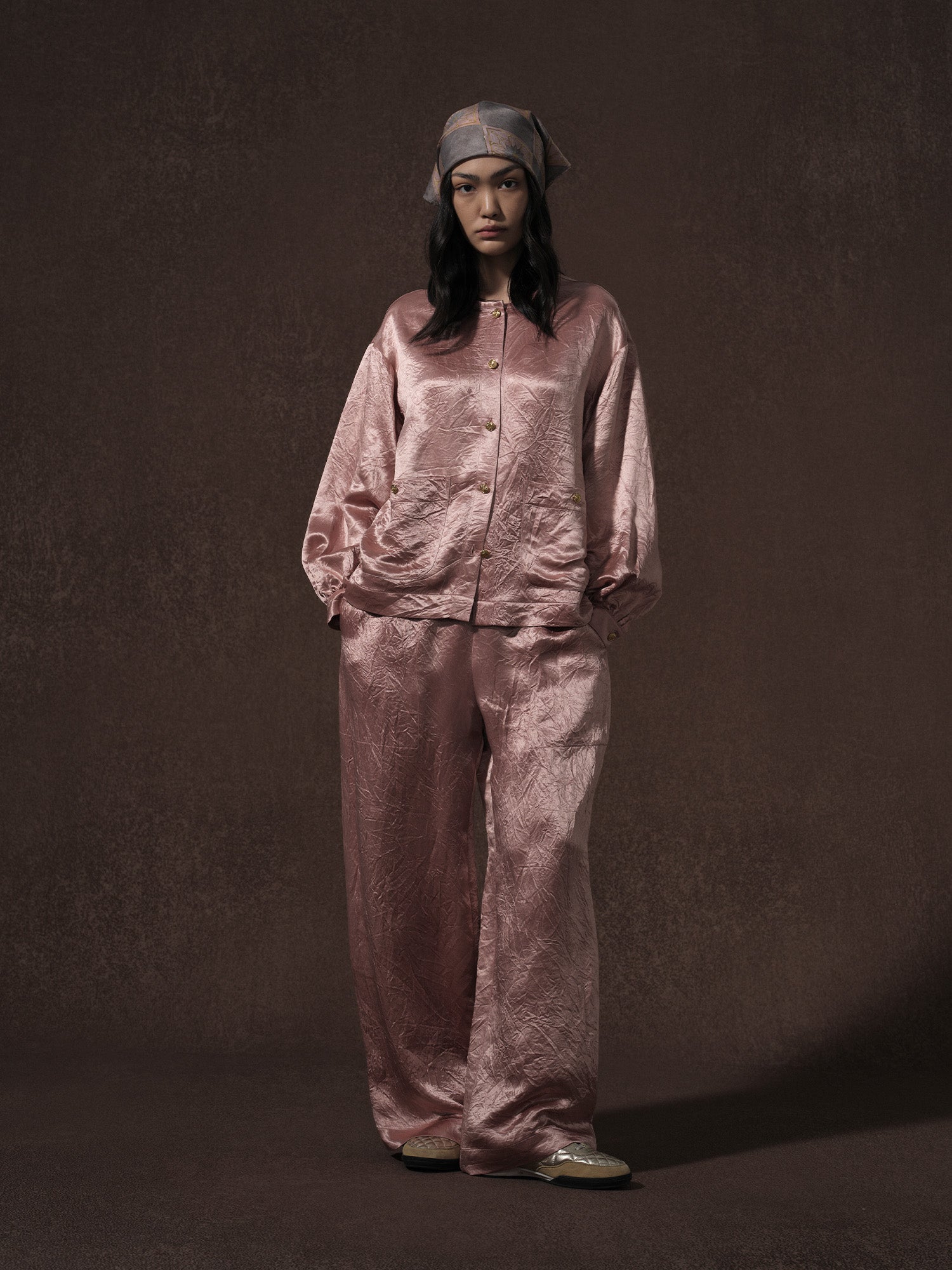 LABELDEL 25AW粉色醋酸长袖衬衫裤子1