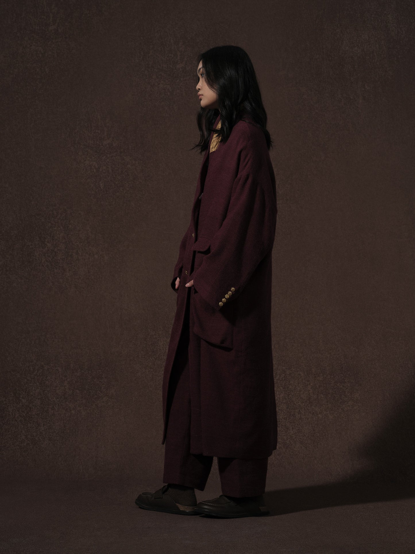 LABELDEL 25AW 红色亚麻羊毛长大衣2