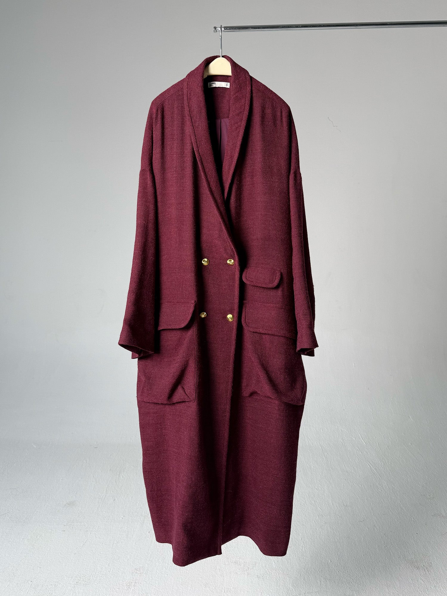 LABELDEL 25AW 红色亚麻羊毛长大衣