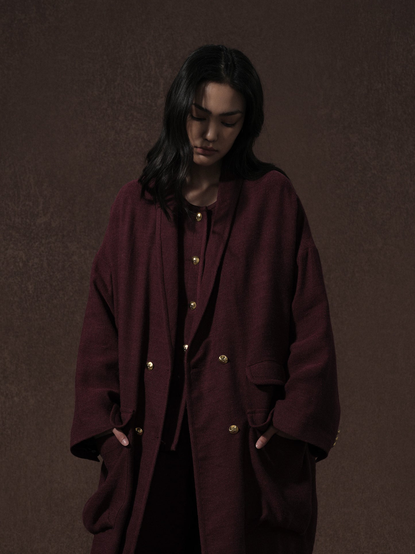 LABELDEL 25AW红色麻毛衬衫外套 长大衣0