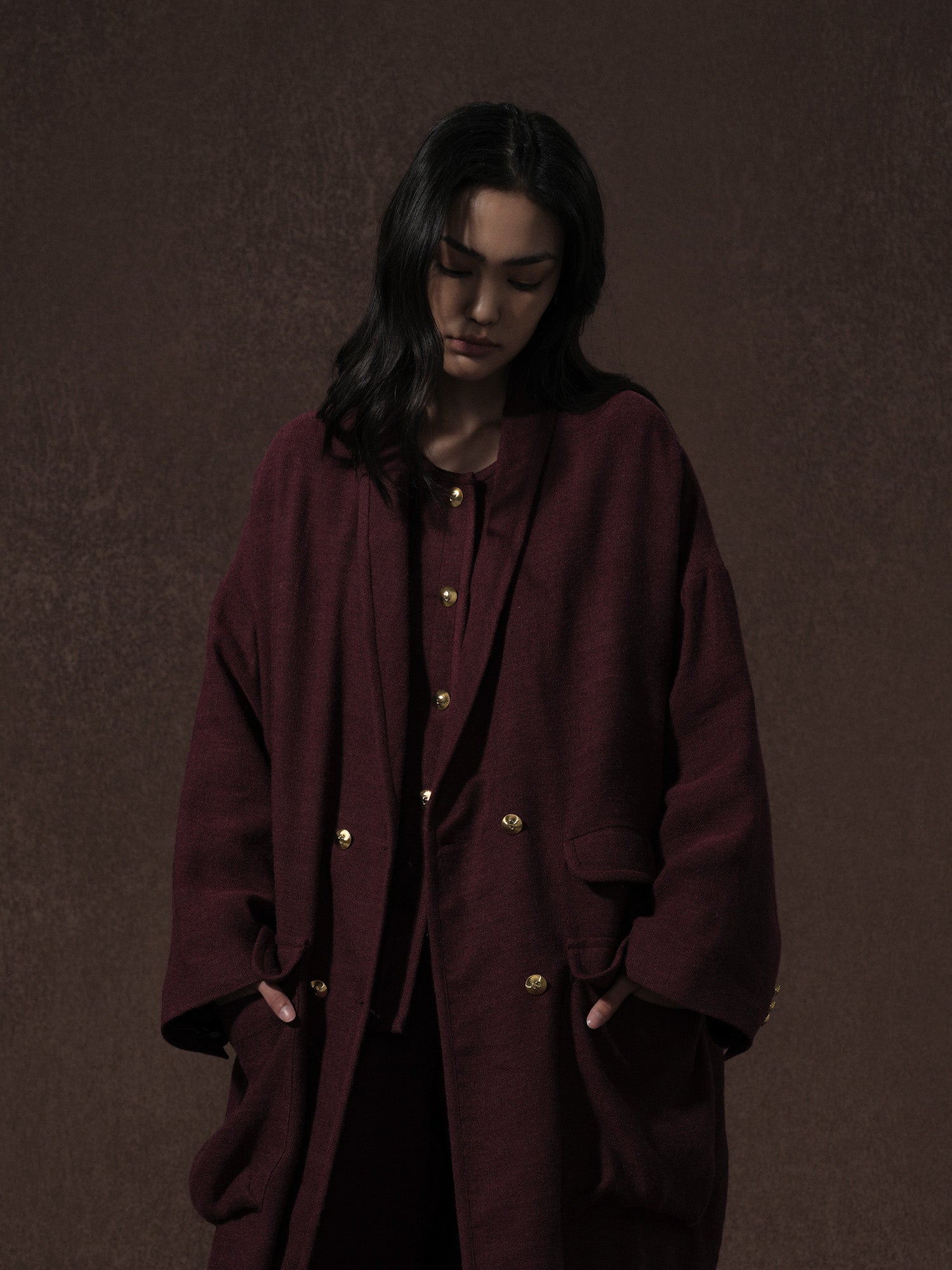 LABELDEL 25AW红色麻毛衬衫外套 长大衣0