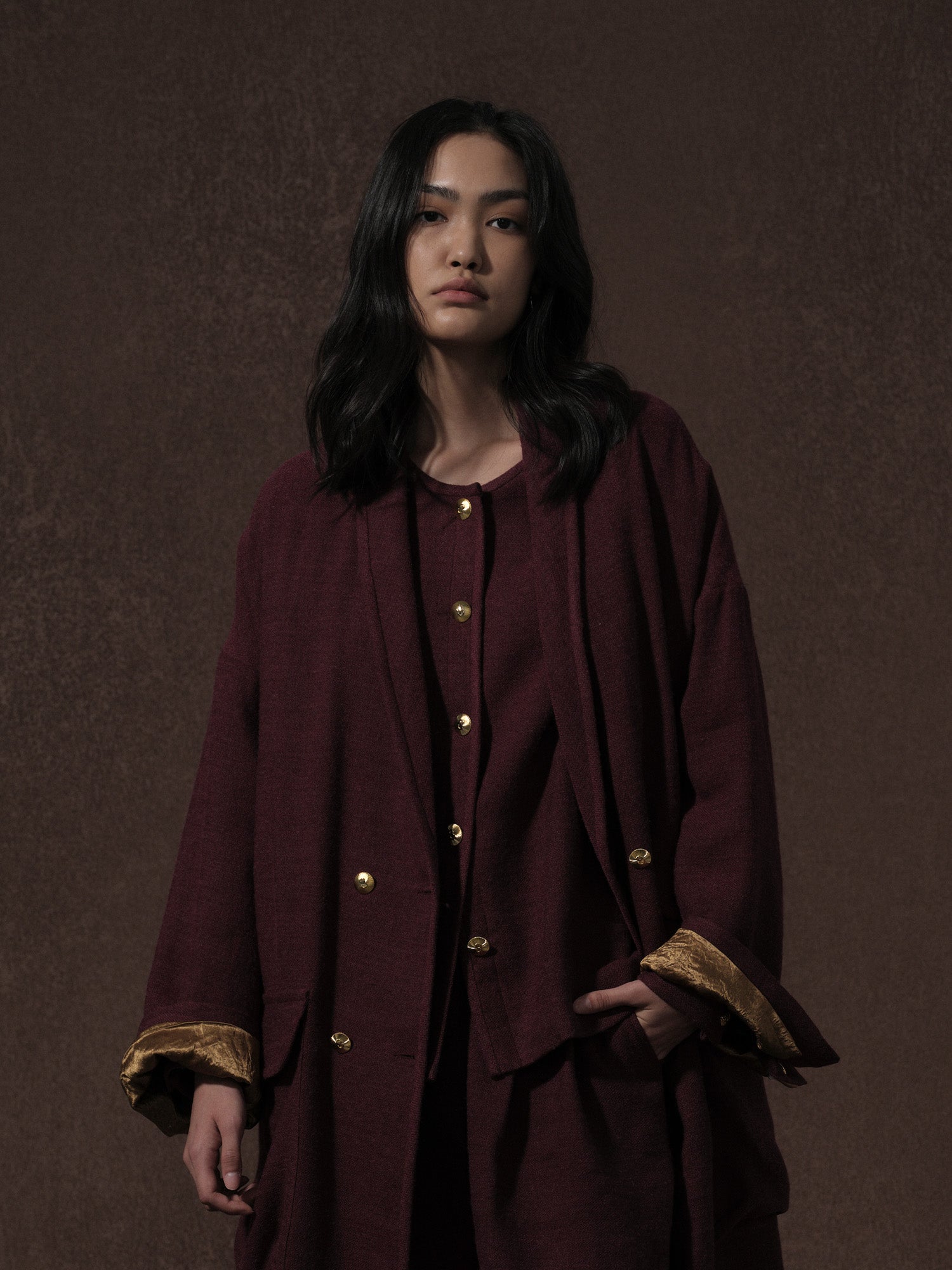 LABELDEL 25AW红色麻毛衬衫外套 长大衣1