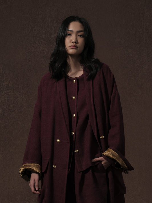 LABELDEL 25AW红色麻毛衬衫外套 长大衣1