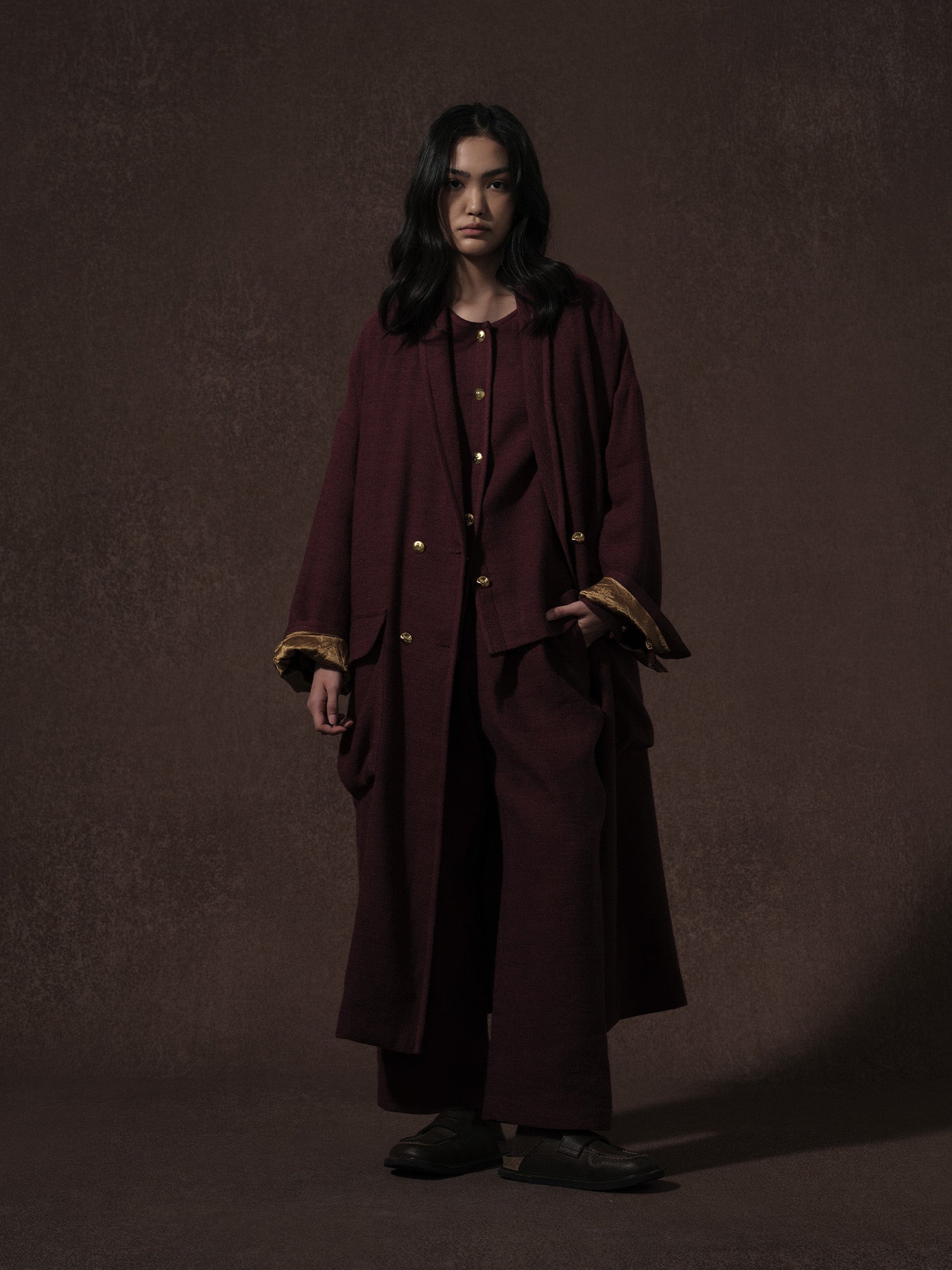 LABELDEL 25AW红色麻毛衬衫外套 长大衣